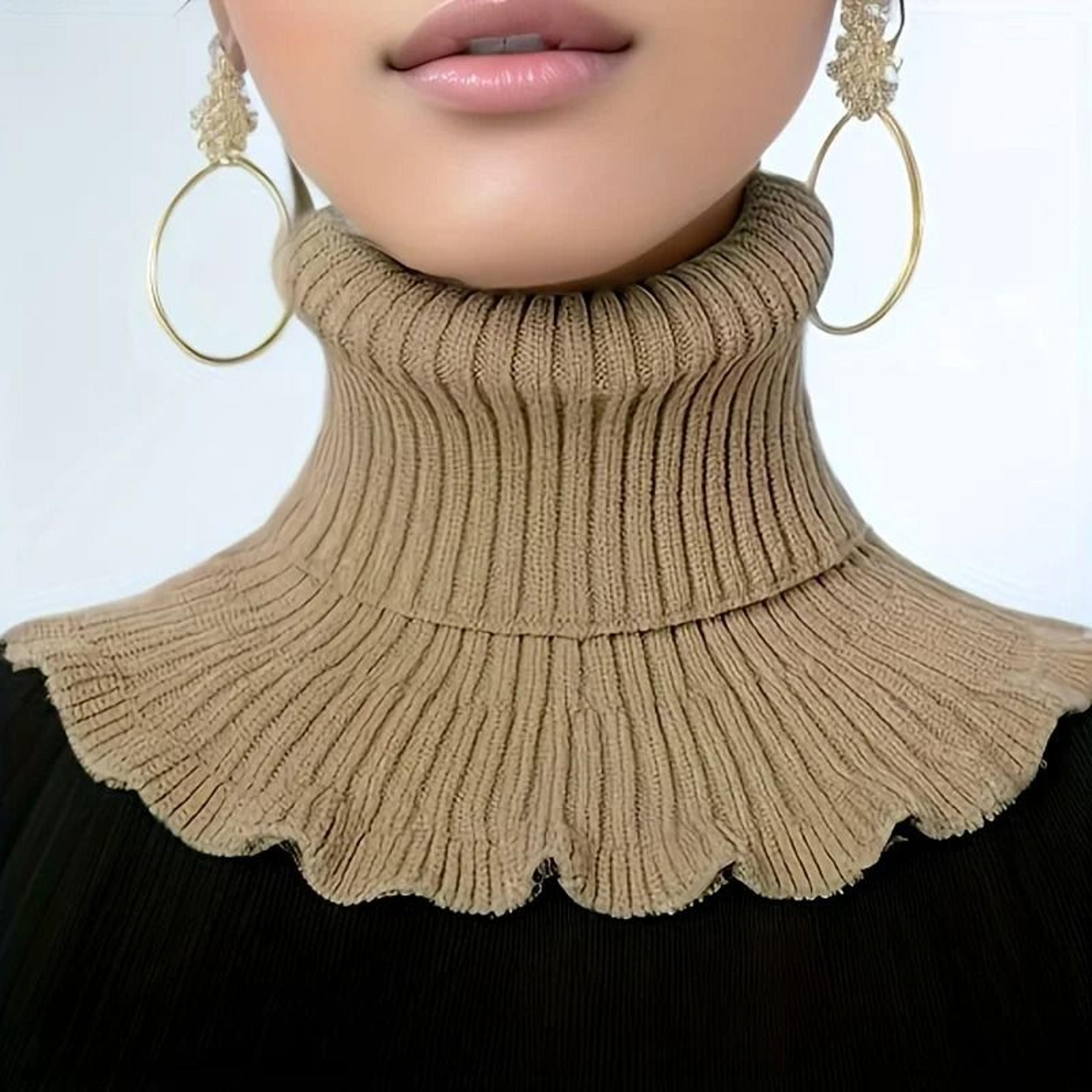 Fashionable Black And White Knitted False Neck Scarf With Elegant Ruffle Edge 9