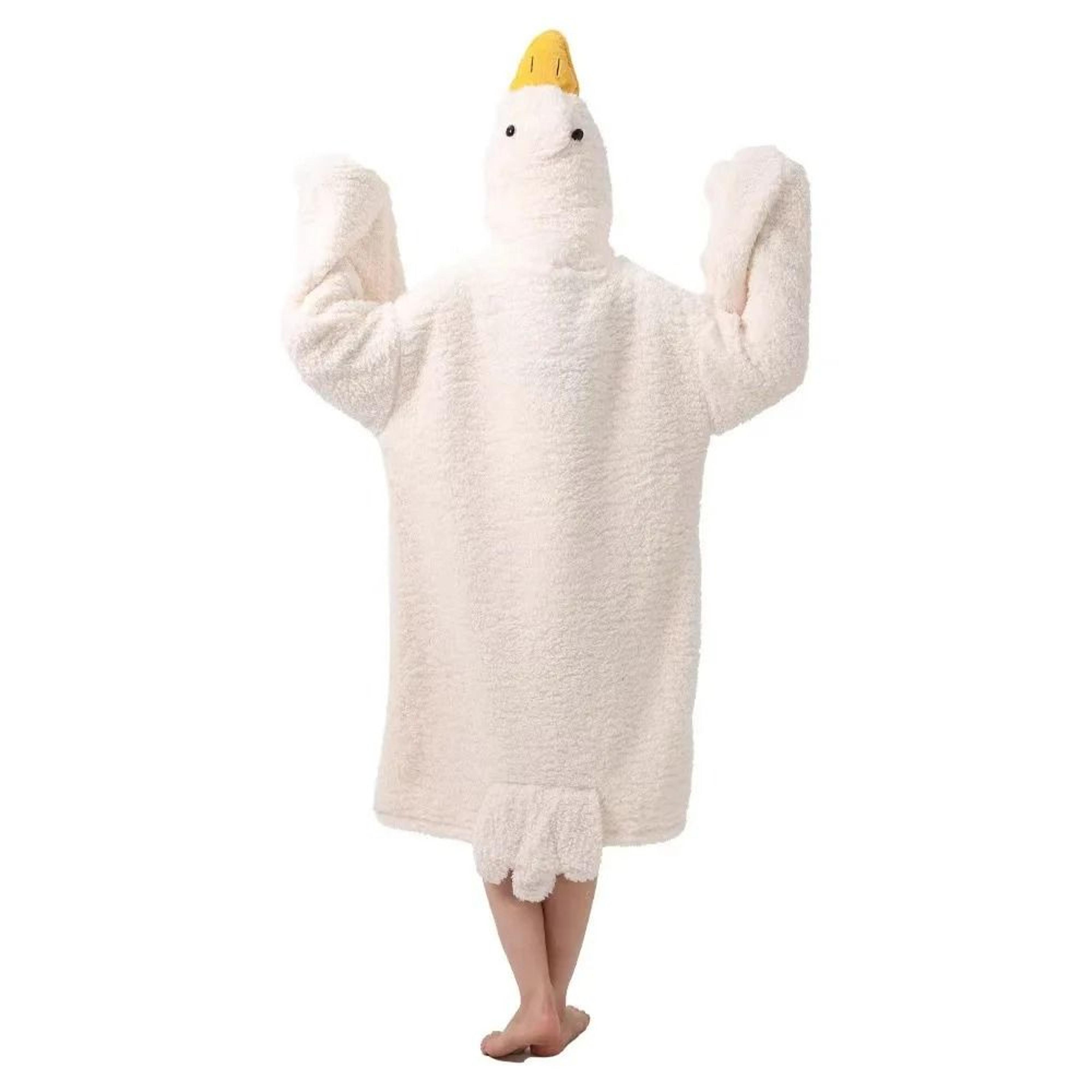 Thicken Coral Fleece Hooded Robe With Cute Goose Design 6