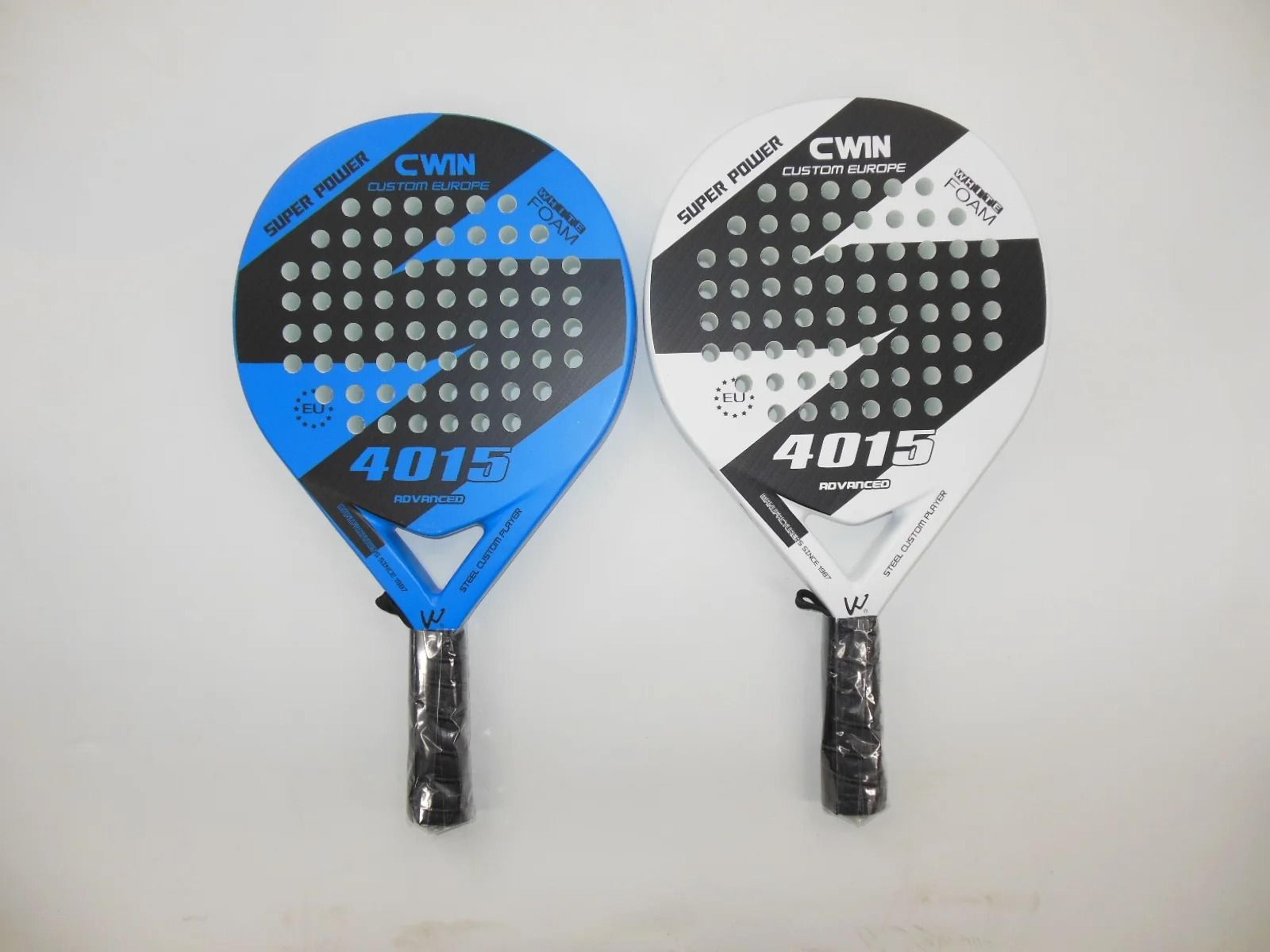 blue and white beach style carbon padel racket