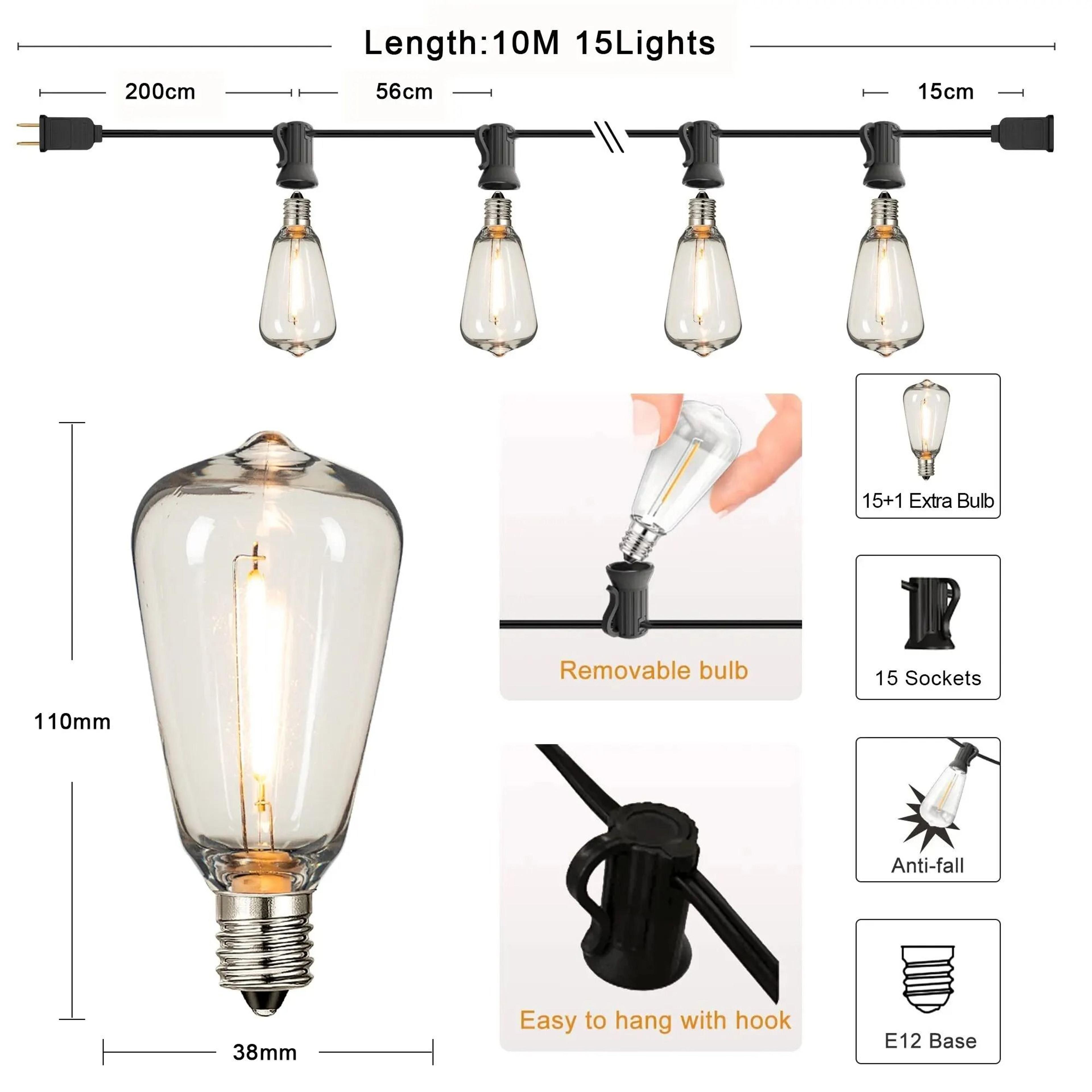 ST38 Outdoor String Lights With Connectable Waterproof LED Bulbs For Patio Garden And Home Decor 8