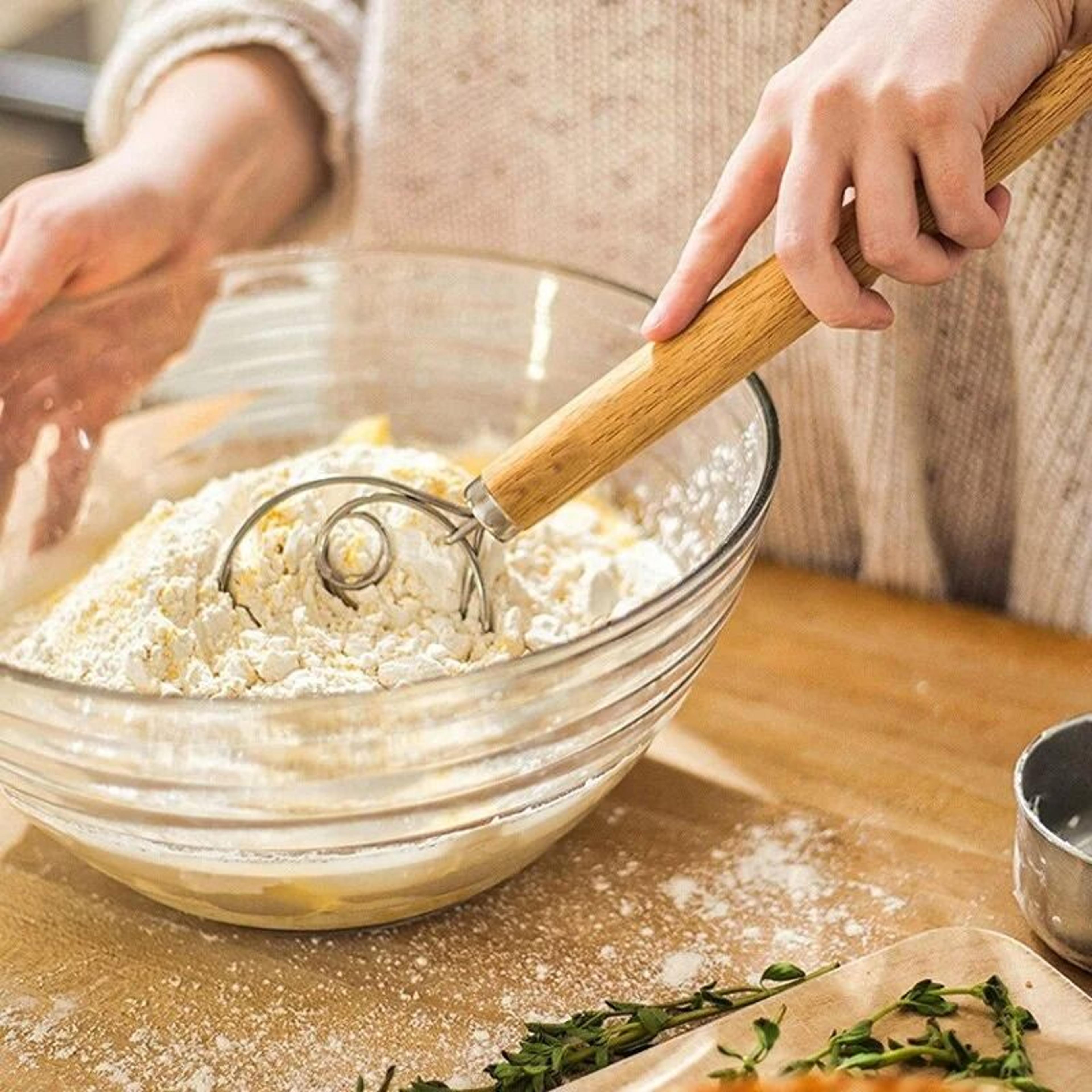 Danish Dough Whisk Stainless Steel Hand Mixer With Wooden Handle 5