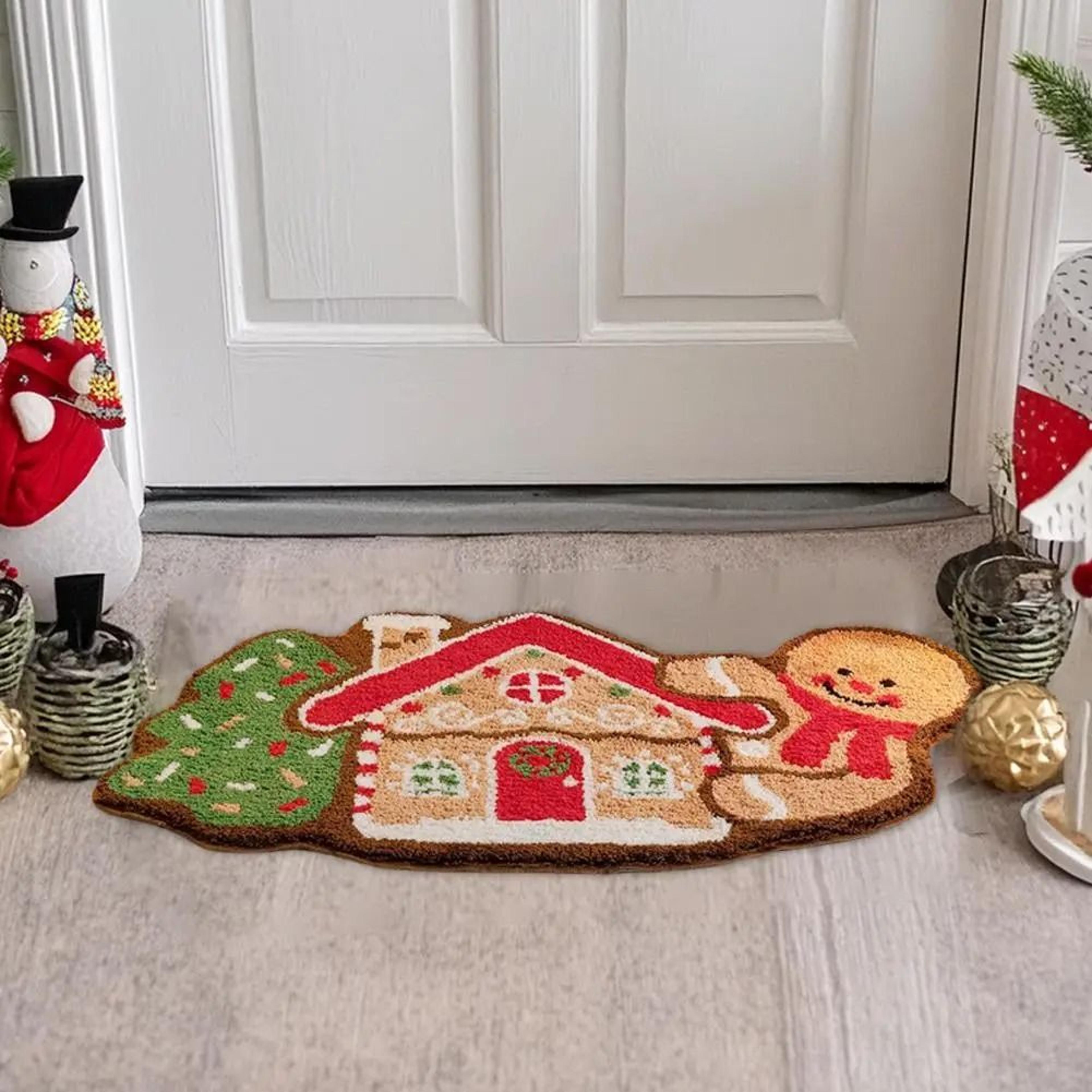 Gingerbread Kitchen Rug Christmas Doormat  NonSlip Imitation Cashmere Floor Mat 2