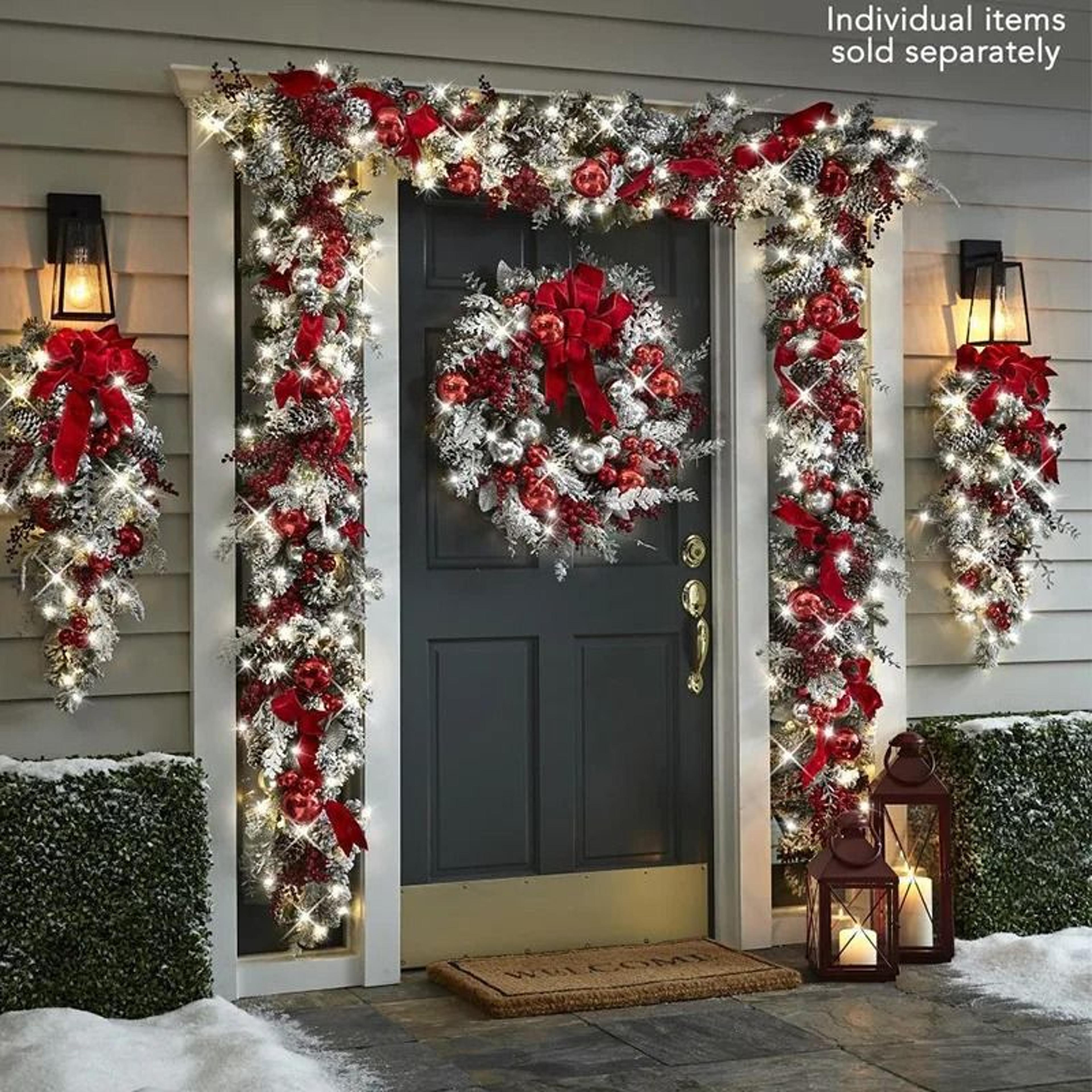 Flocked PVC Christmas Wreath And Garland Decor For Doors Trees And Holiday Home Styling 1