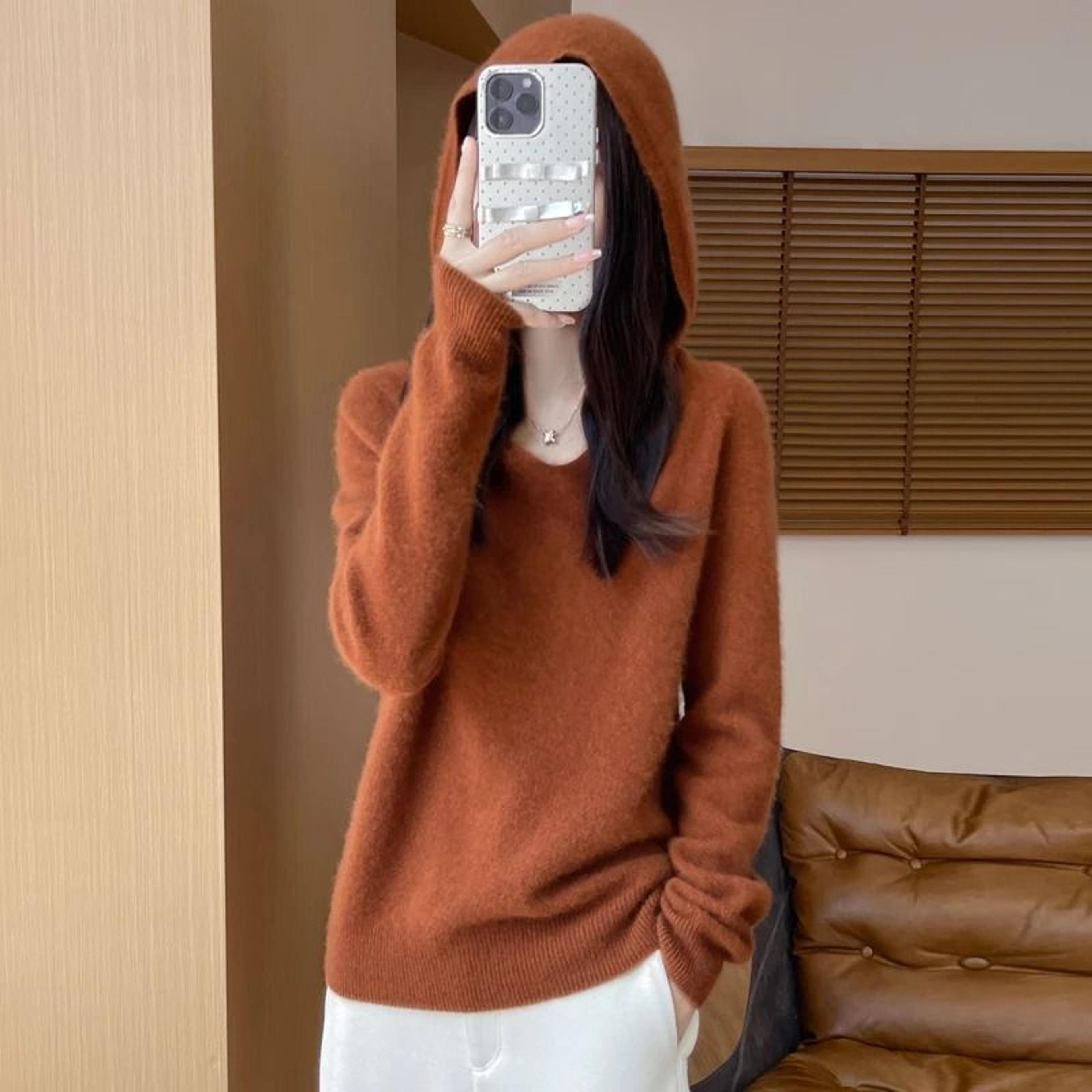 Merino Wool Hooded Pullover Sweater For Women 16