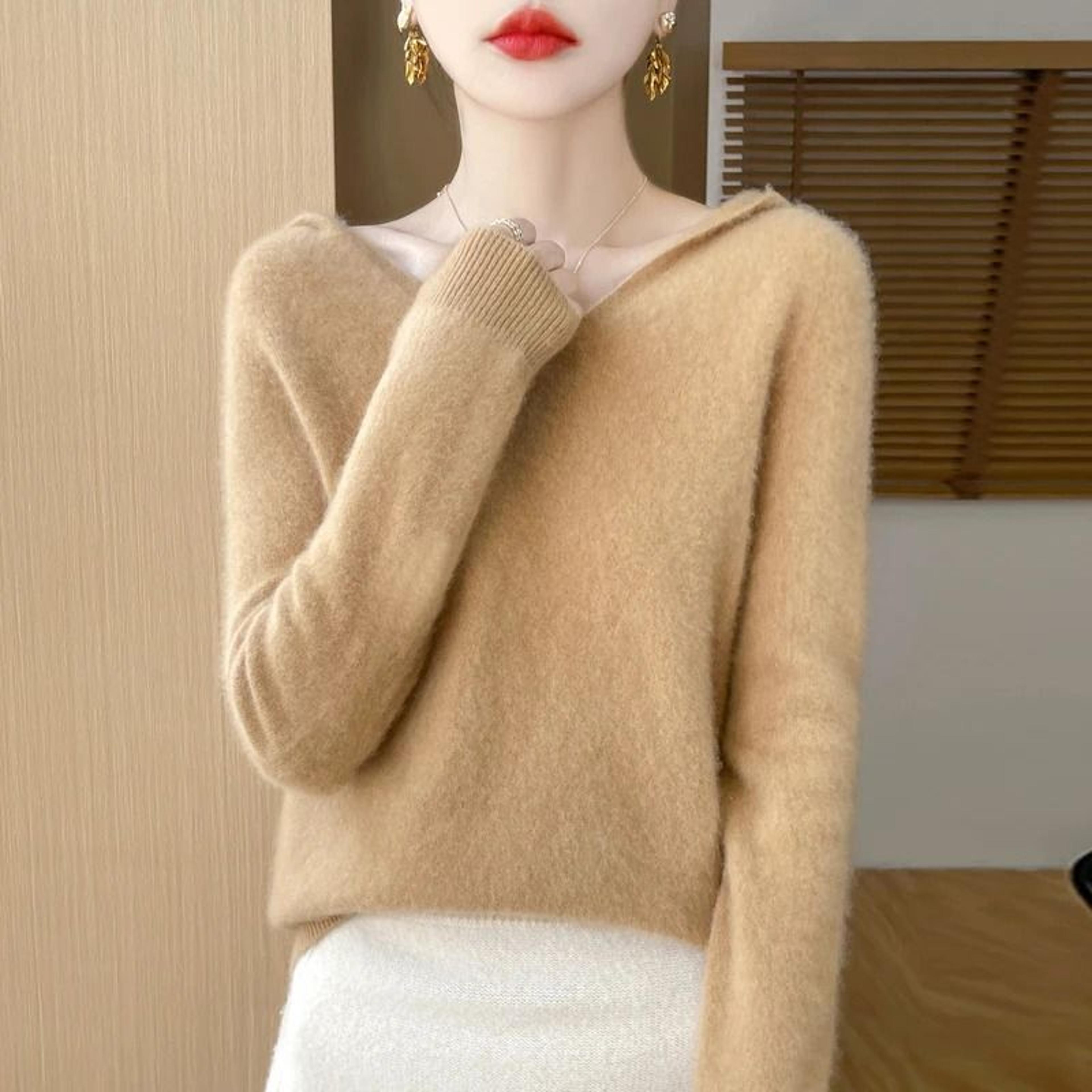 Merino Wool Hooded Pullover Sweater For Women 5