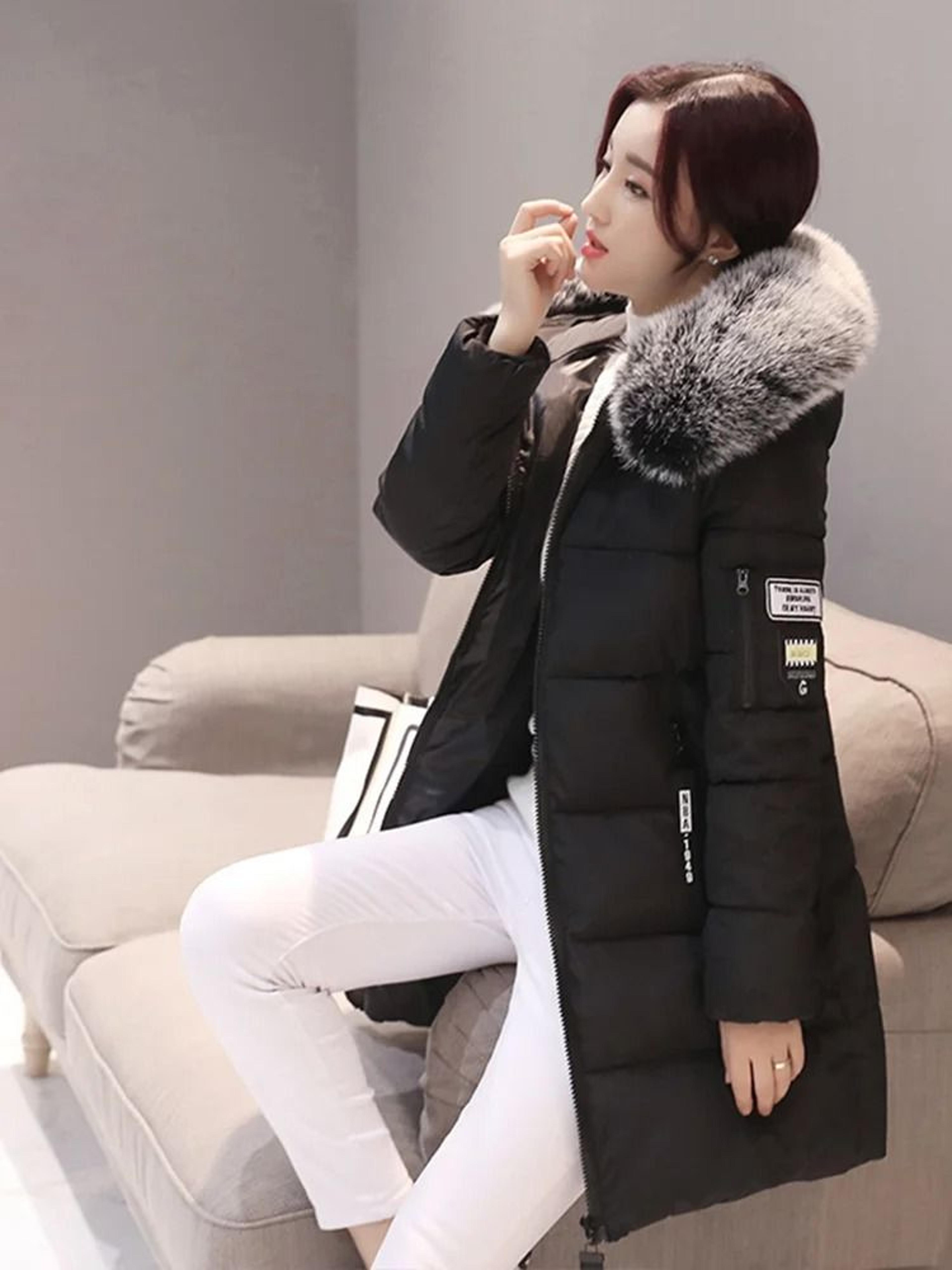 Women Winter Hooded Fur Collar Parka Coat 3