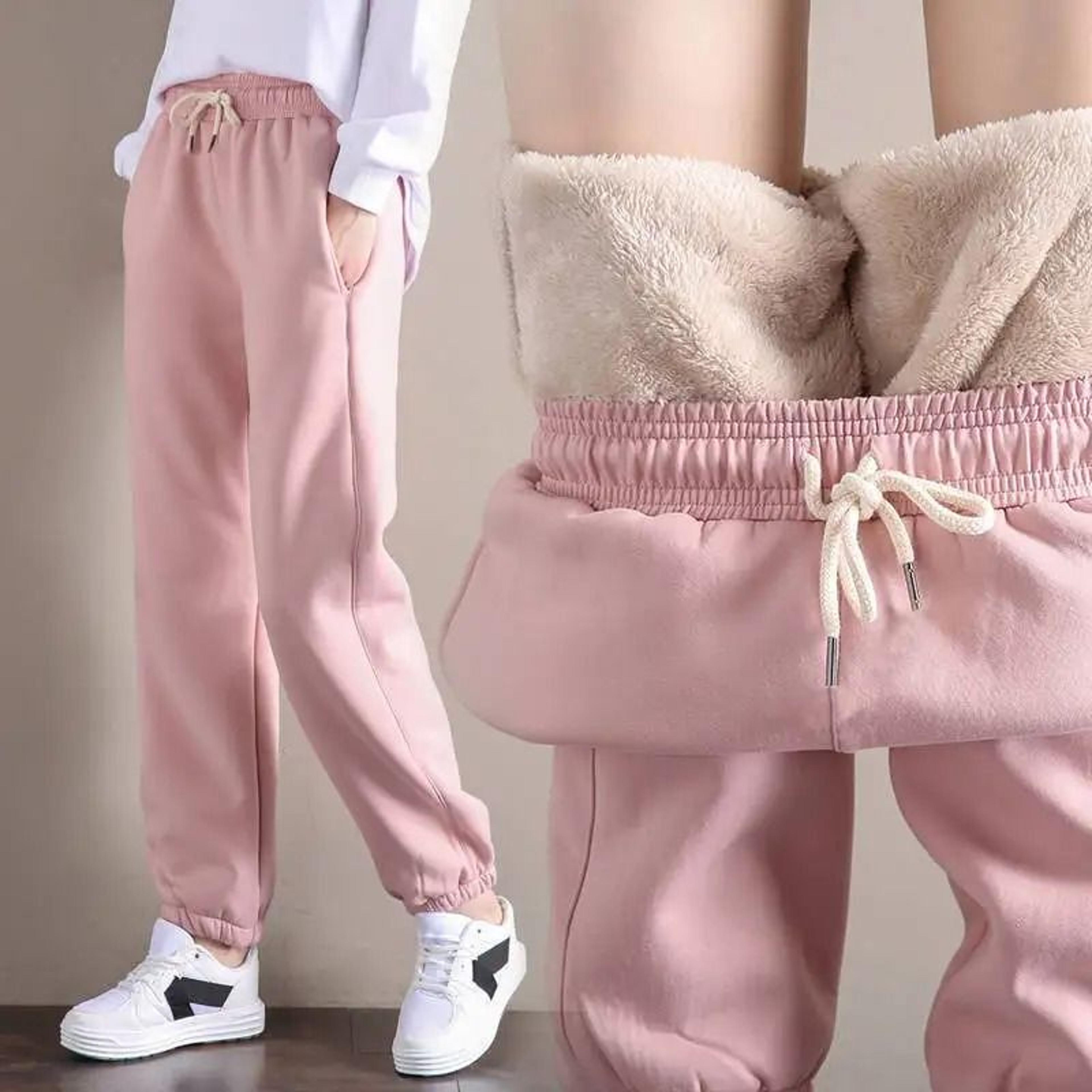 women fleece lined winter joggers high waist drawstring pants