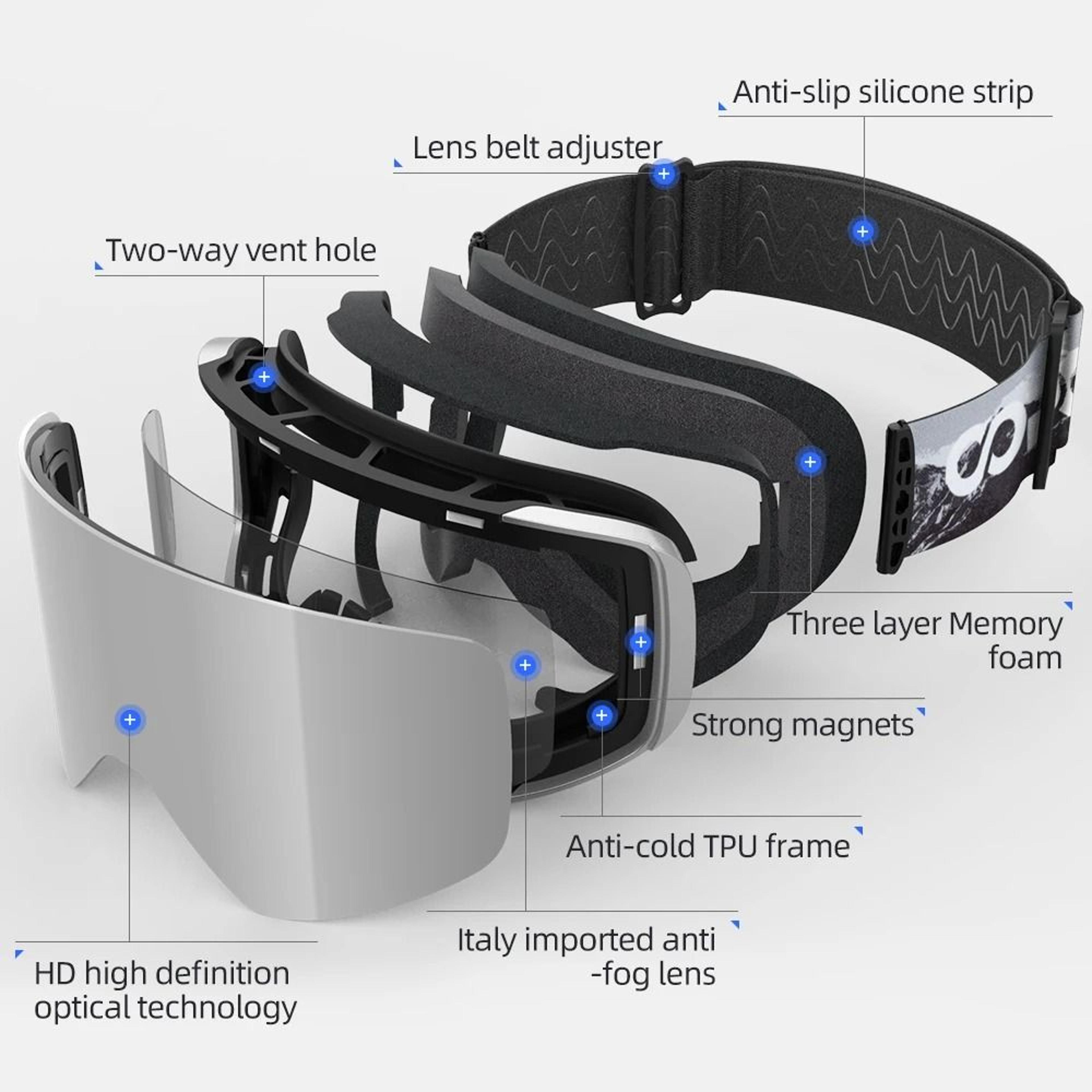 Professional Magnetic Ski Goggles With Quick Change Anti Fog Double Layer Lens 3