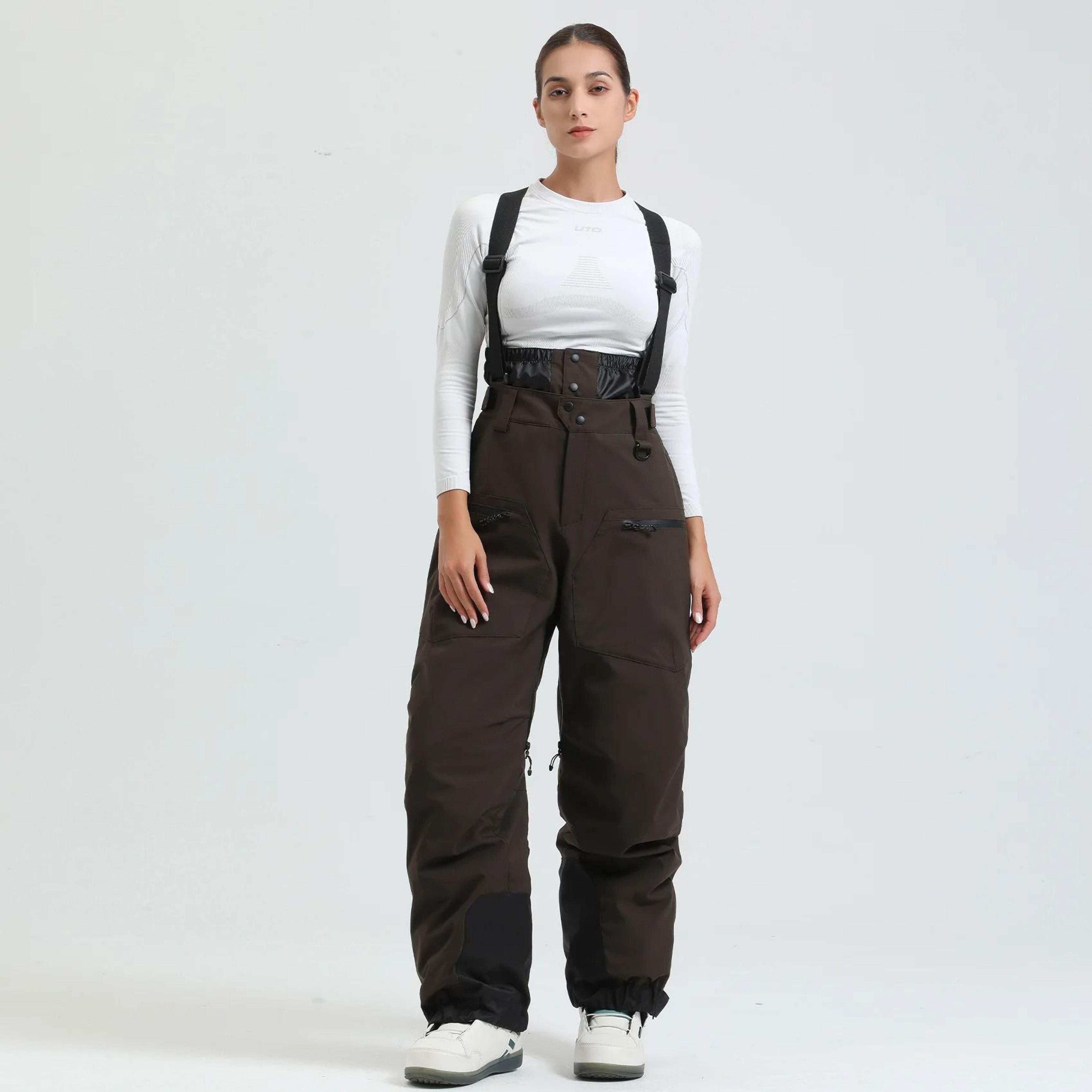 Womens Waterproof Insulated Ski Pants With Suspenders Warm Winter Snowboard Overalls 16
