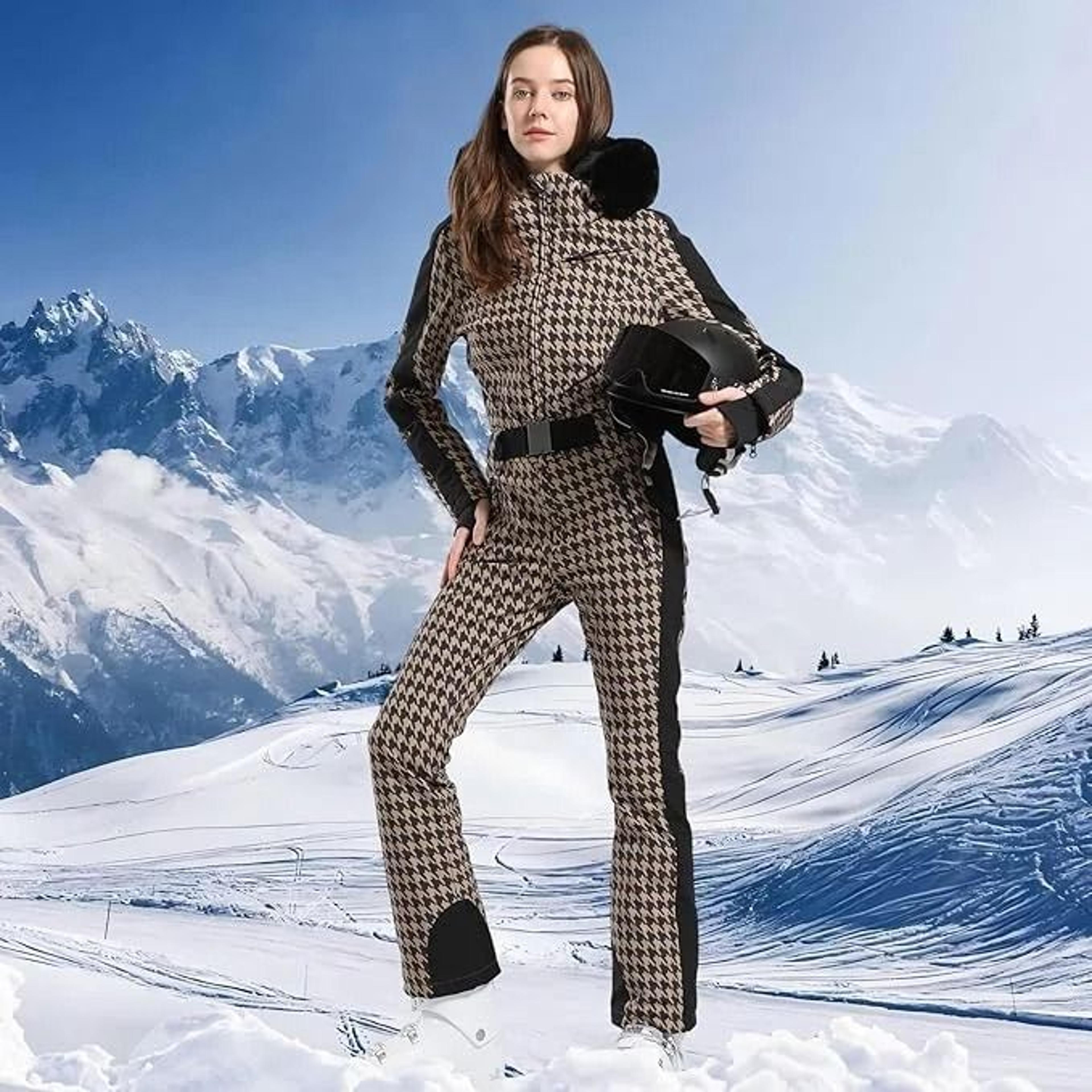 Women One Piece Ski Suit Winter Waterproof Windproof Thick Snowboard Overalls 3