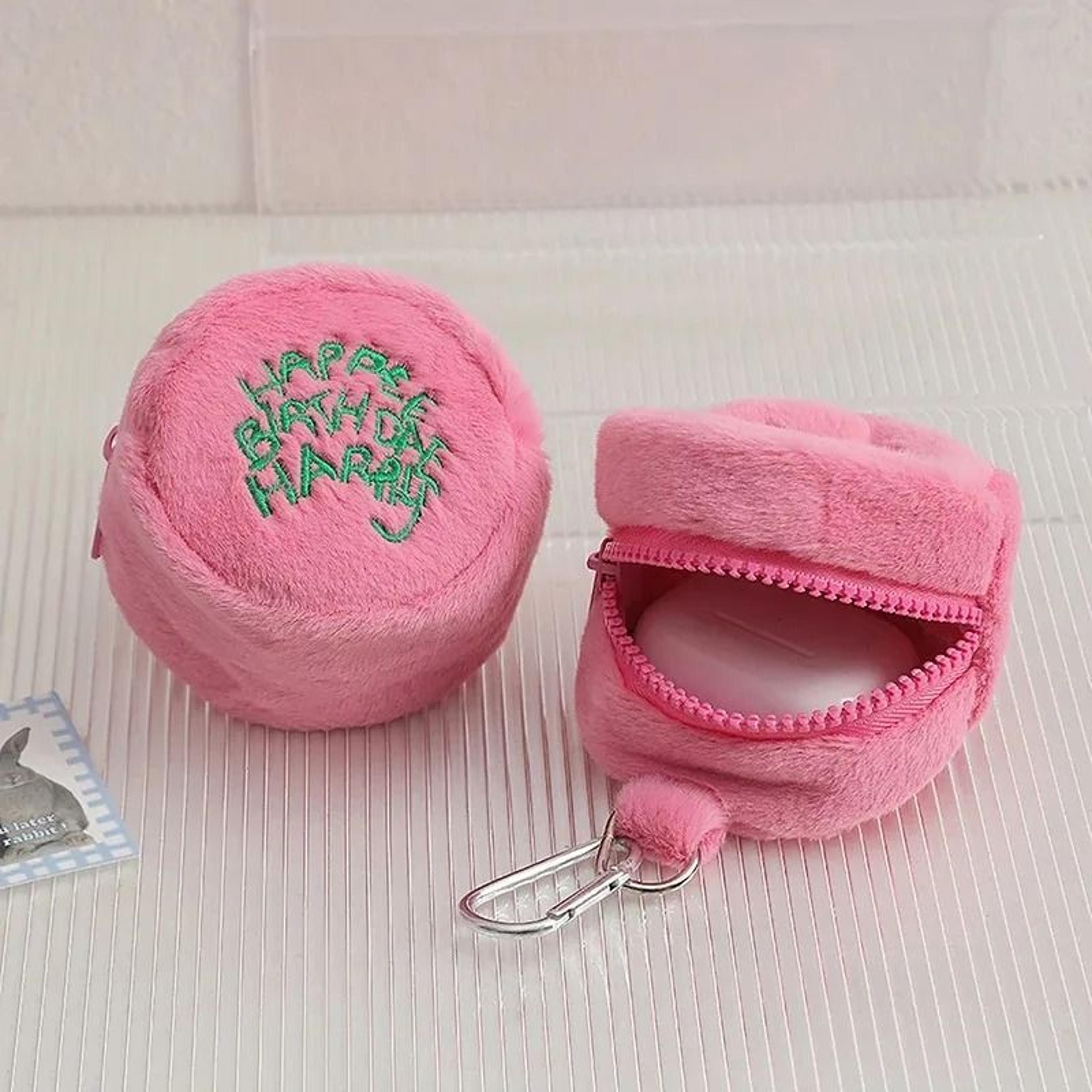 pink mini plush coin purse – cute portable storage for coins, earphones, and small essentials