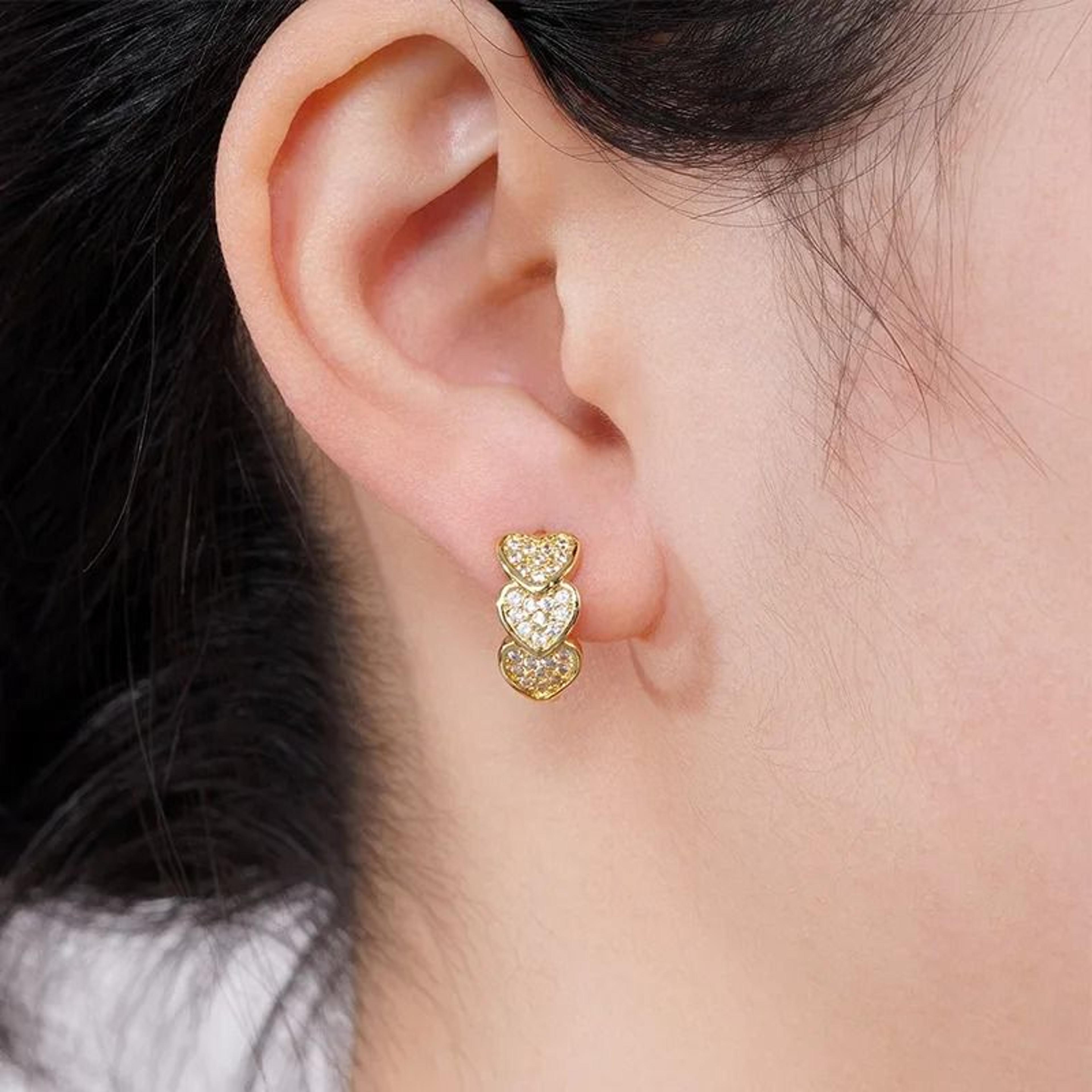 Triple Heart Cubic Zirconia Hoop Earrings 4