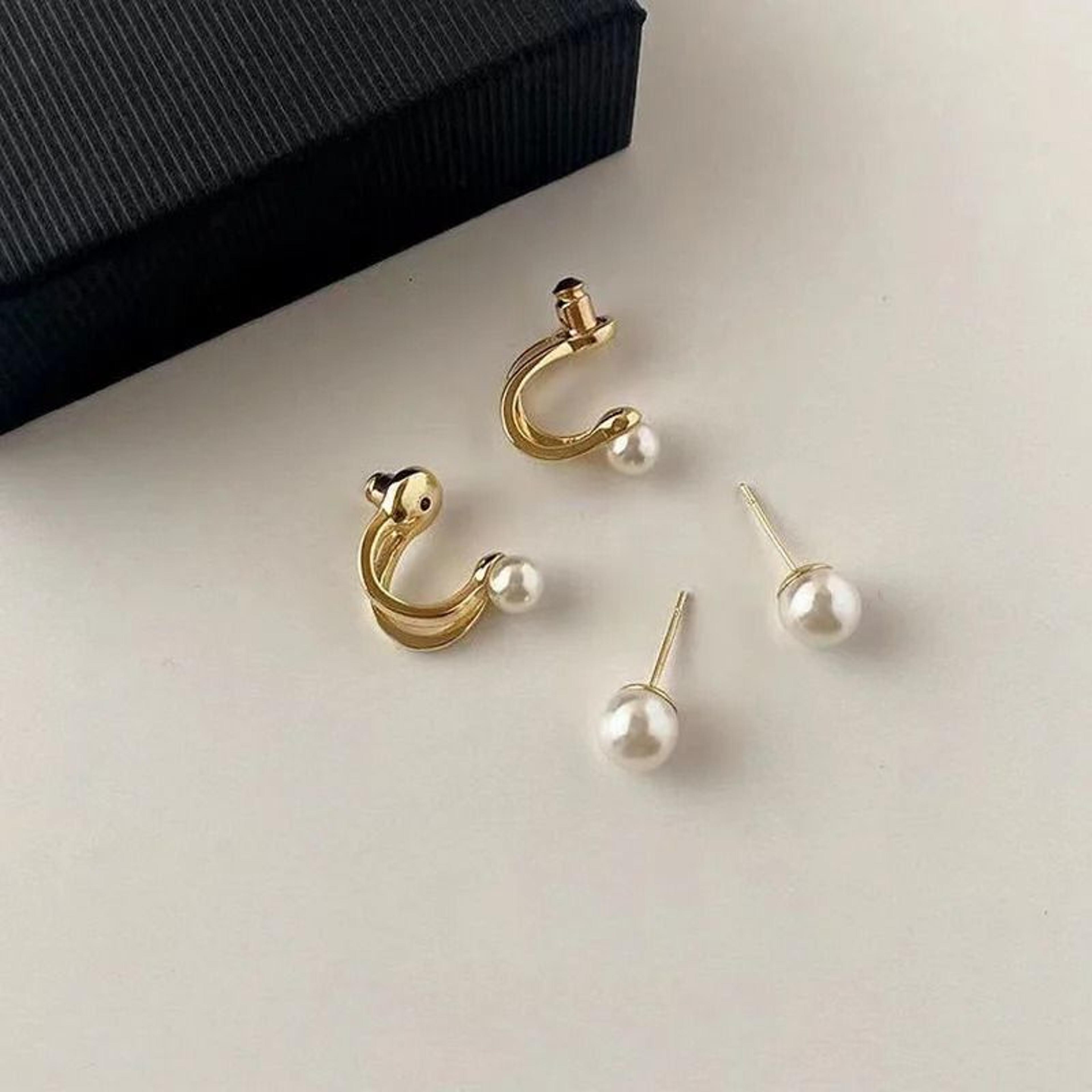 Irregular Pearl Double Hoop Stud Earrings 1