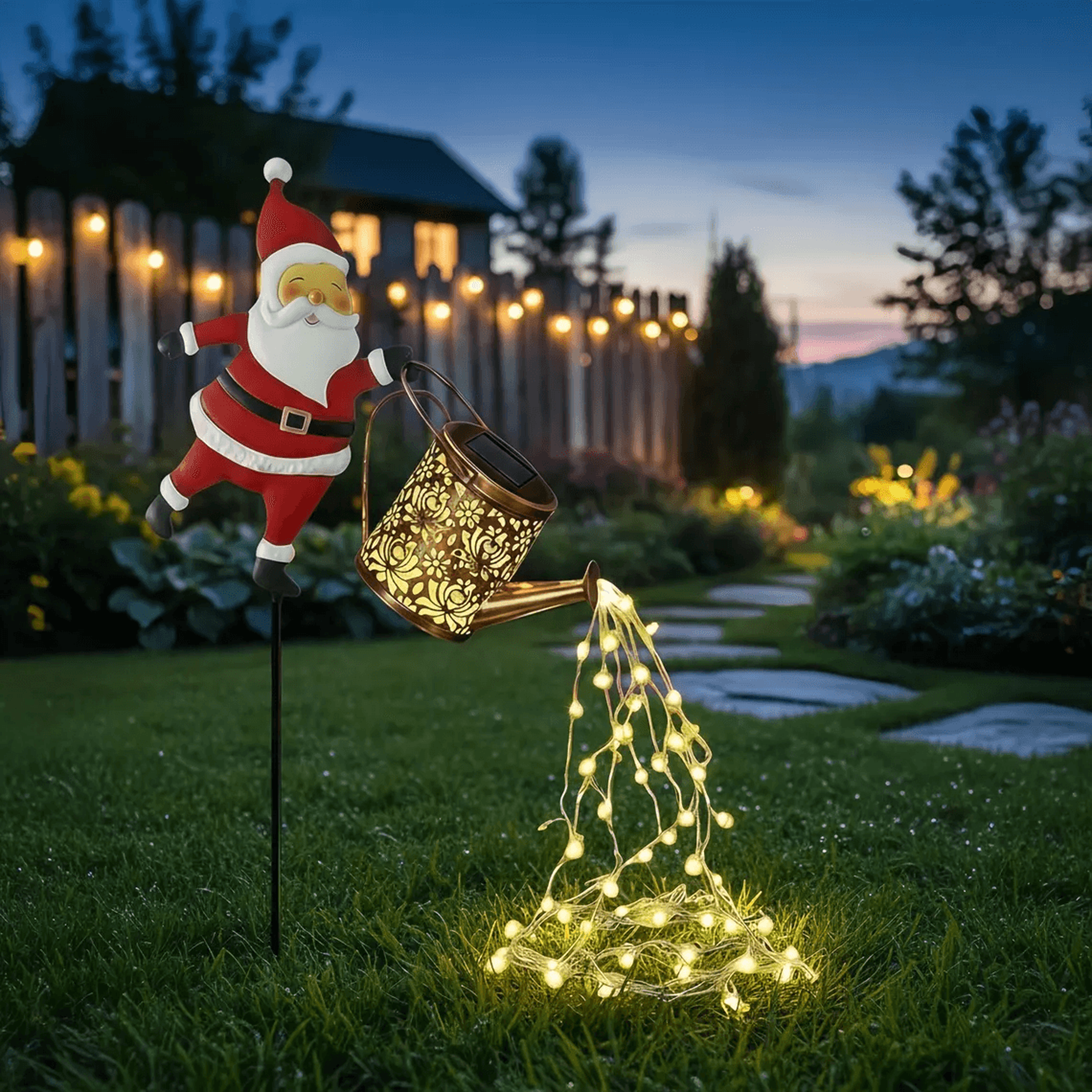 Solar Santa Claus Kettle Light For Garden And Outdoor Christmas Decoration 3