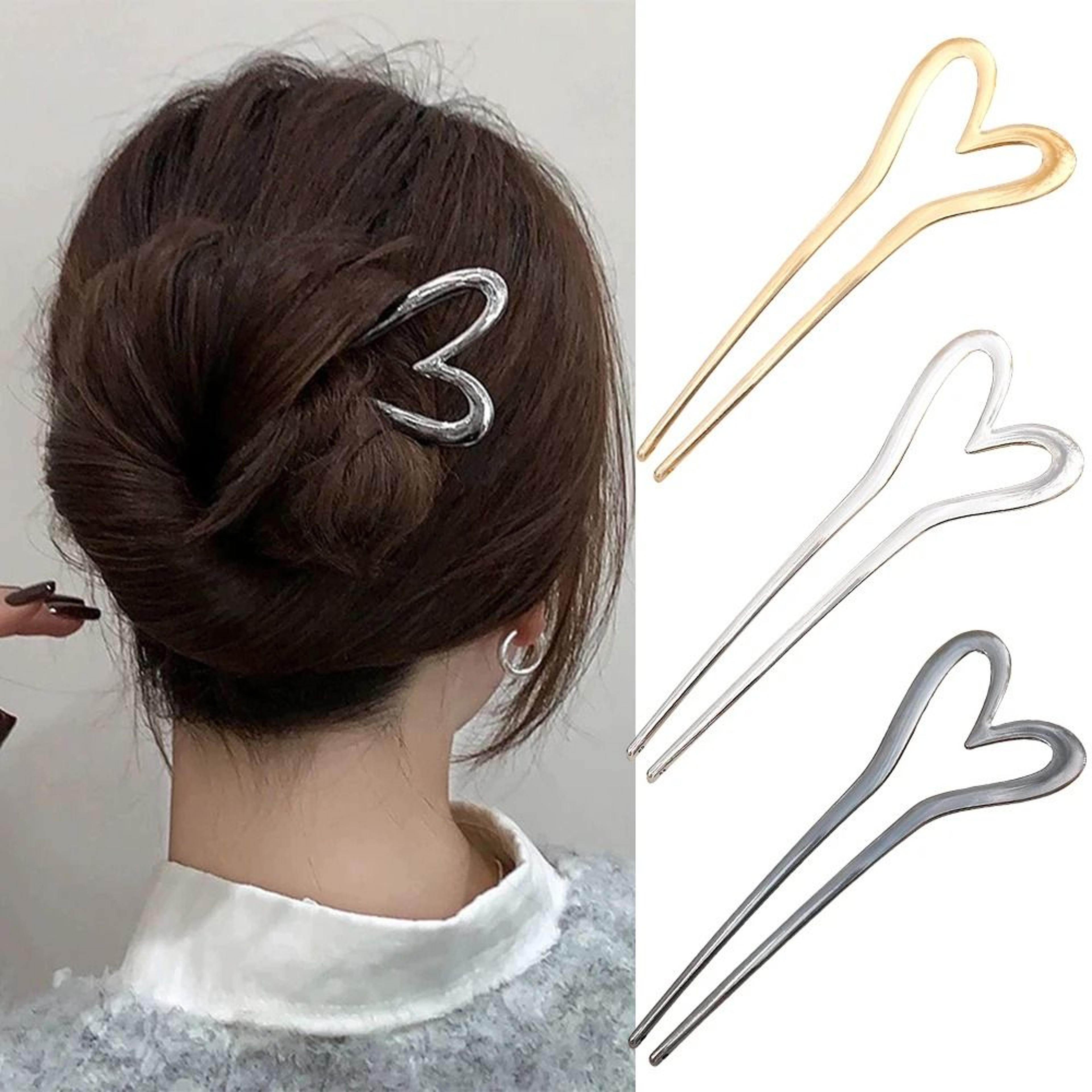 Metal Heart U Shaped Hair Fork 1