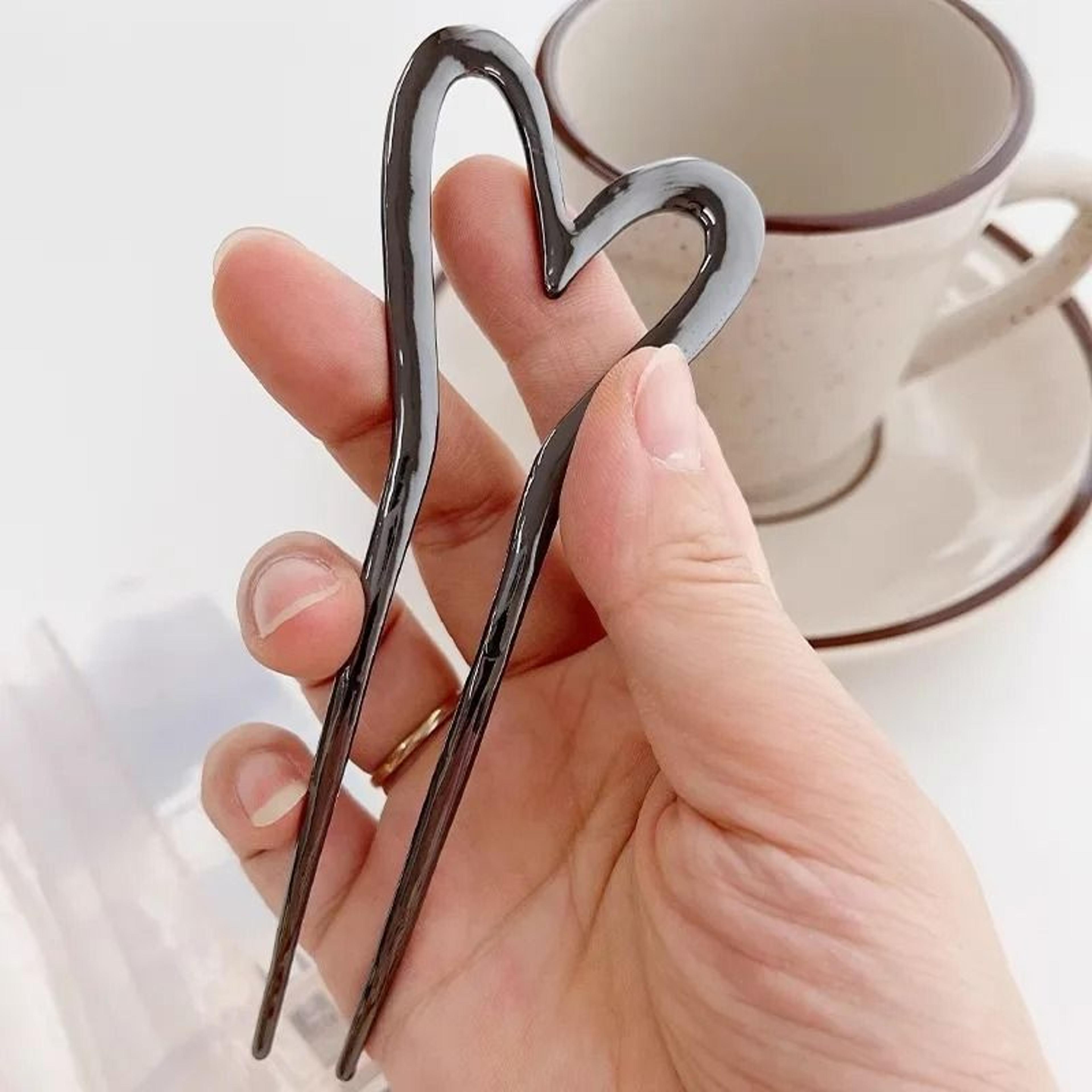 Metal Heart U Shaped Hair Fork 3