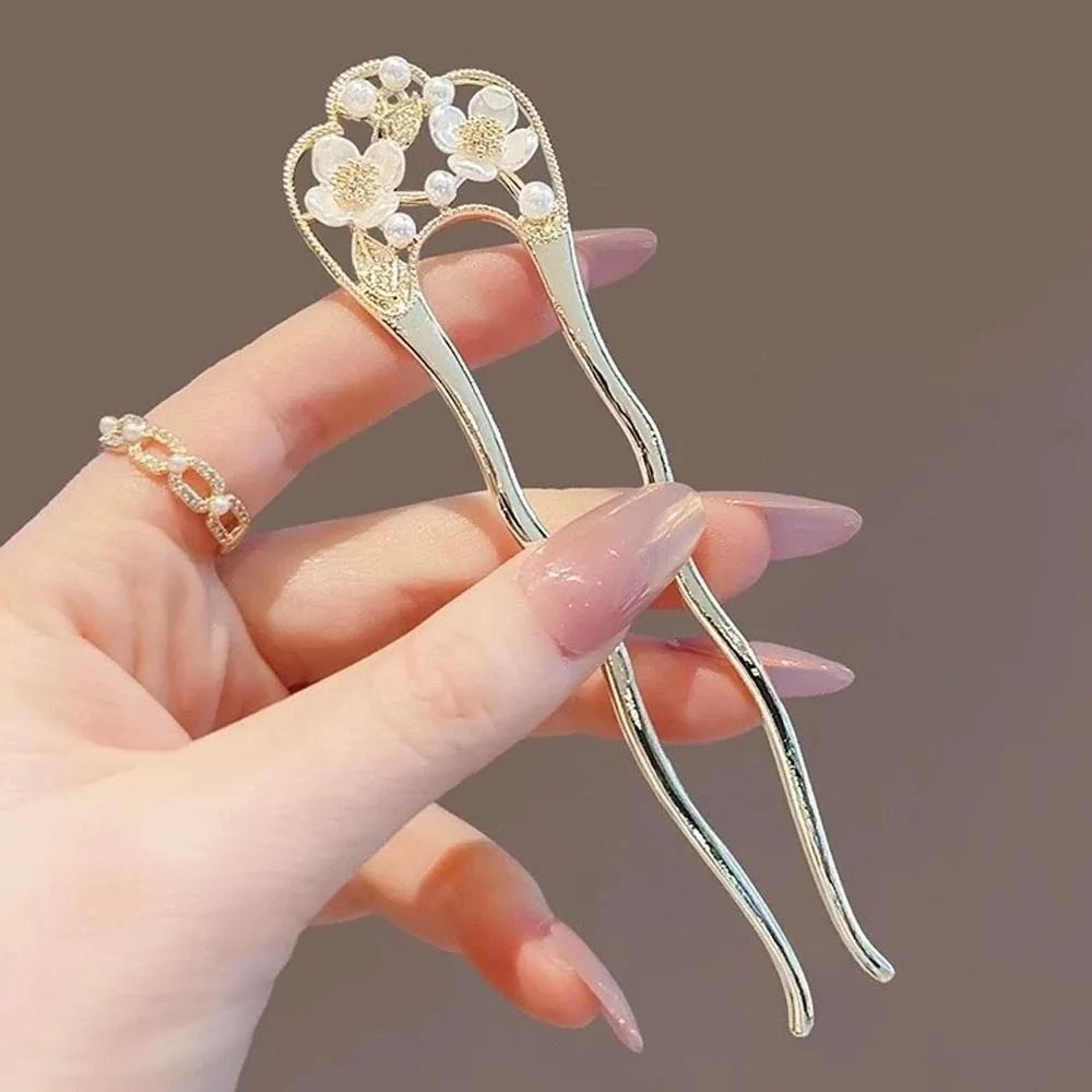 Pearl Flower U Shaped Hairpin 0