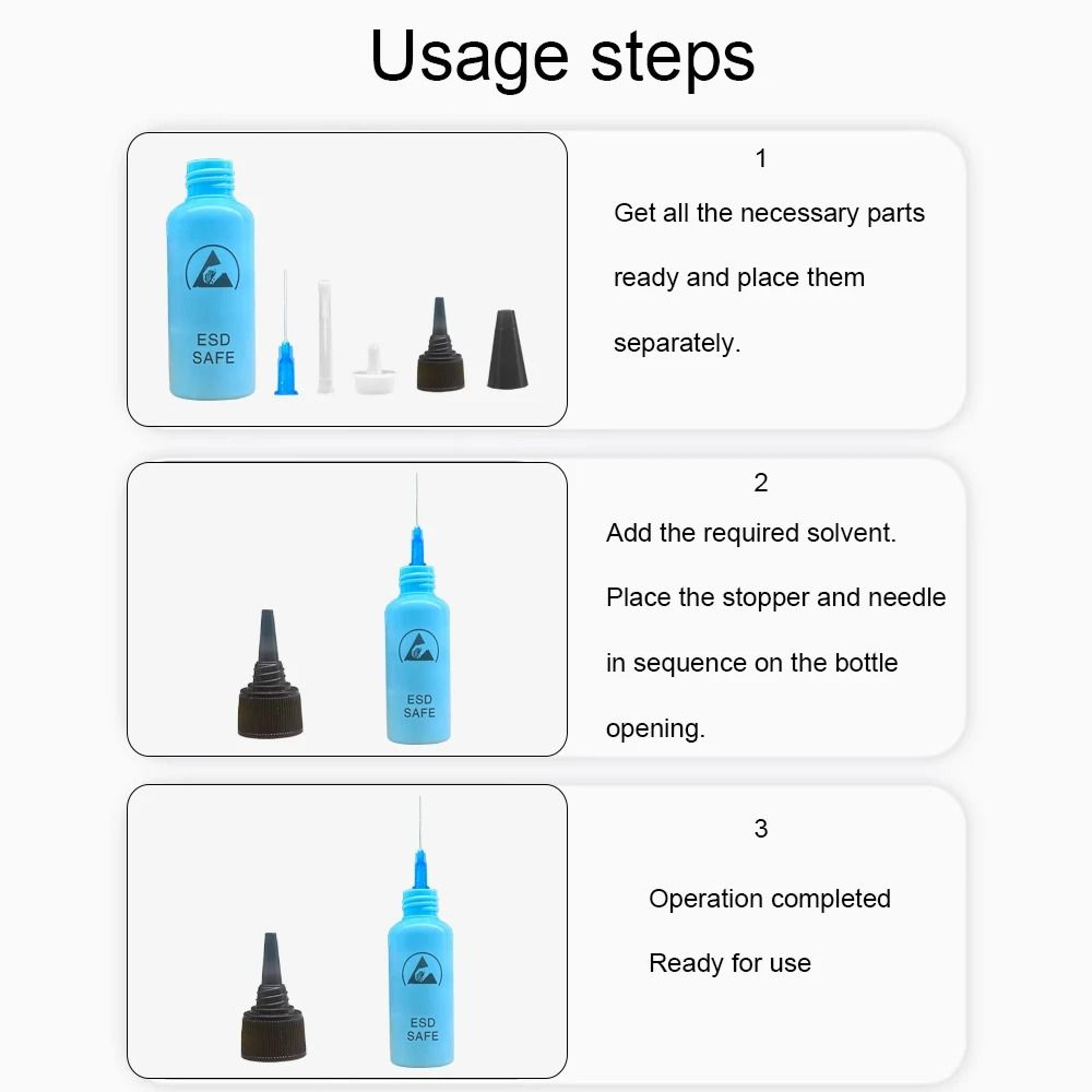Anti Static Solvent Bottle With Needle 65ml Leak Proof Dispenser 3