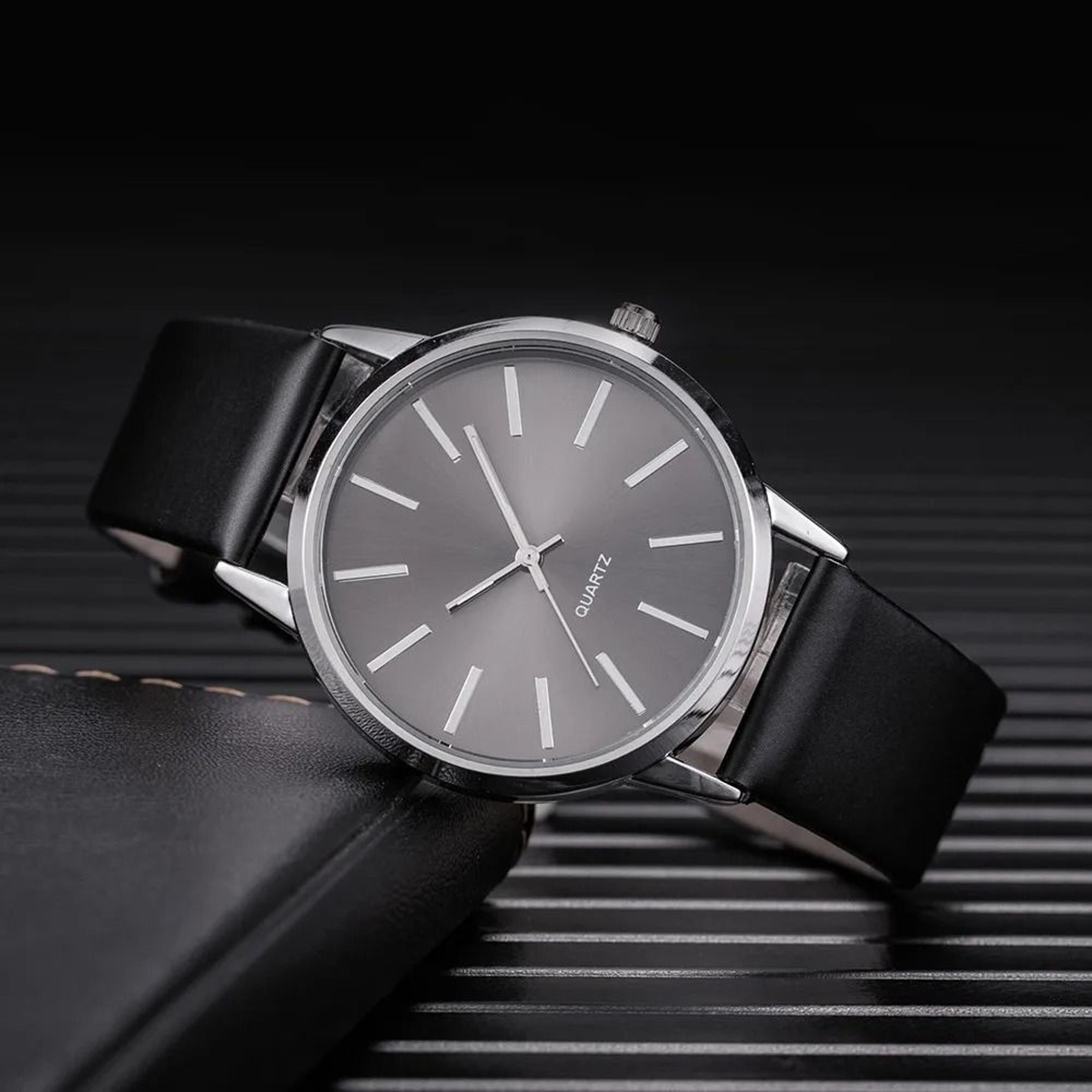 Men Leather Band Quartz Casual Wristwatch 8