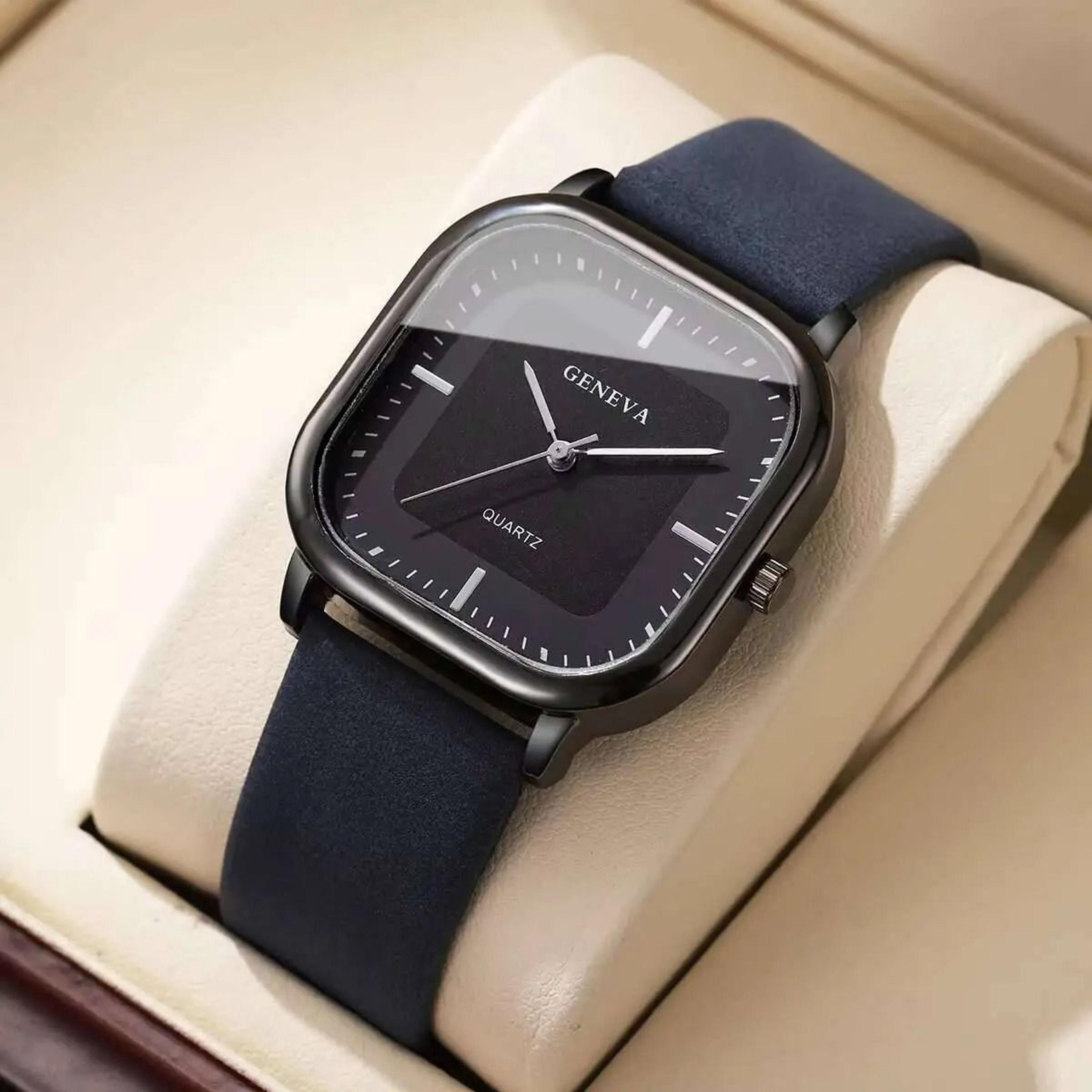 Men Square Minimalist Quartz Watch Leather Strap 6