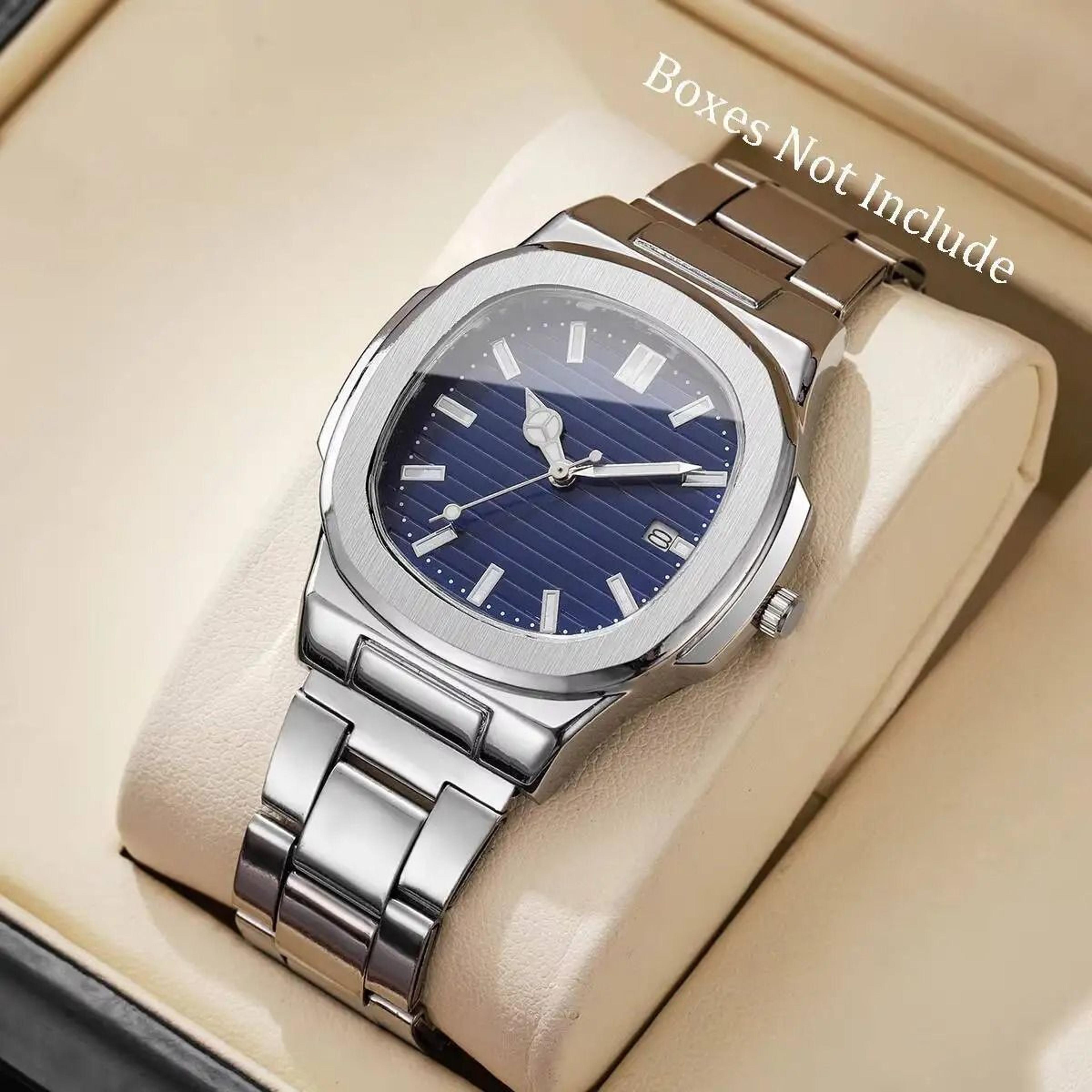 Men Square Dial Stainless Steel Quartz Watch With Calendar 6