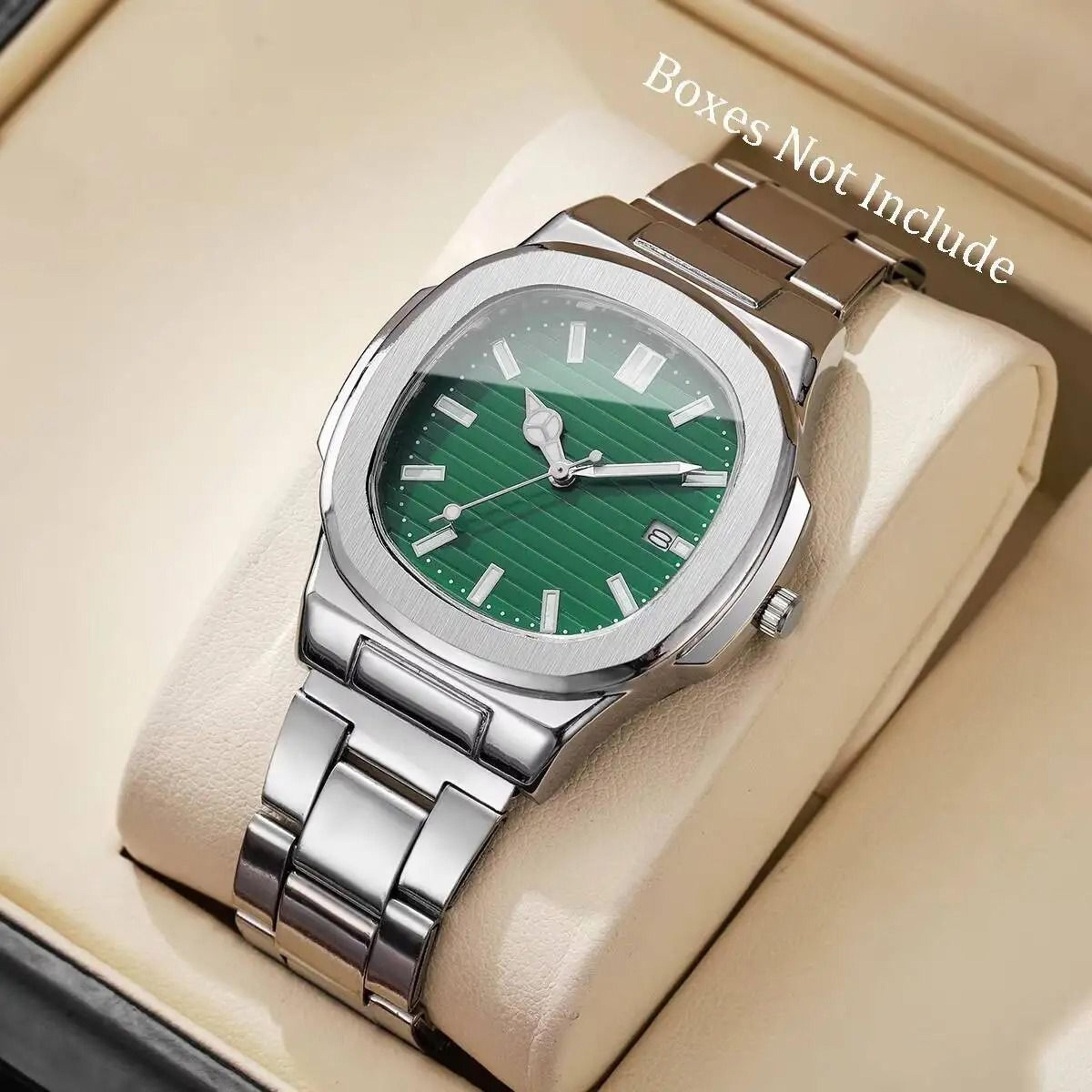 Men Square Dial Stainless Steel Quartz Watch With Calendar 8