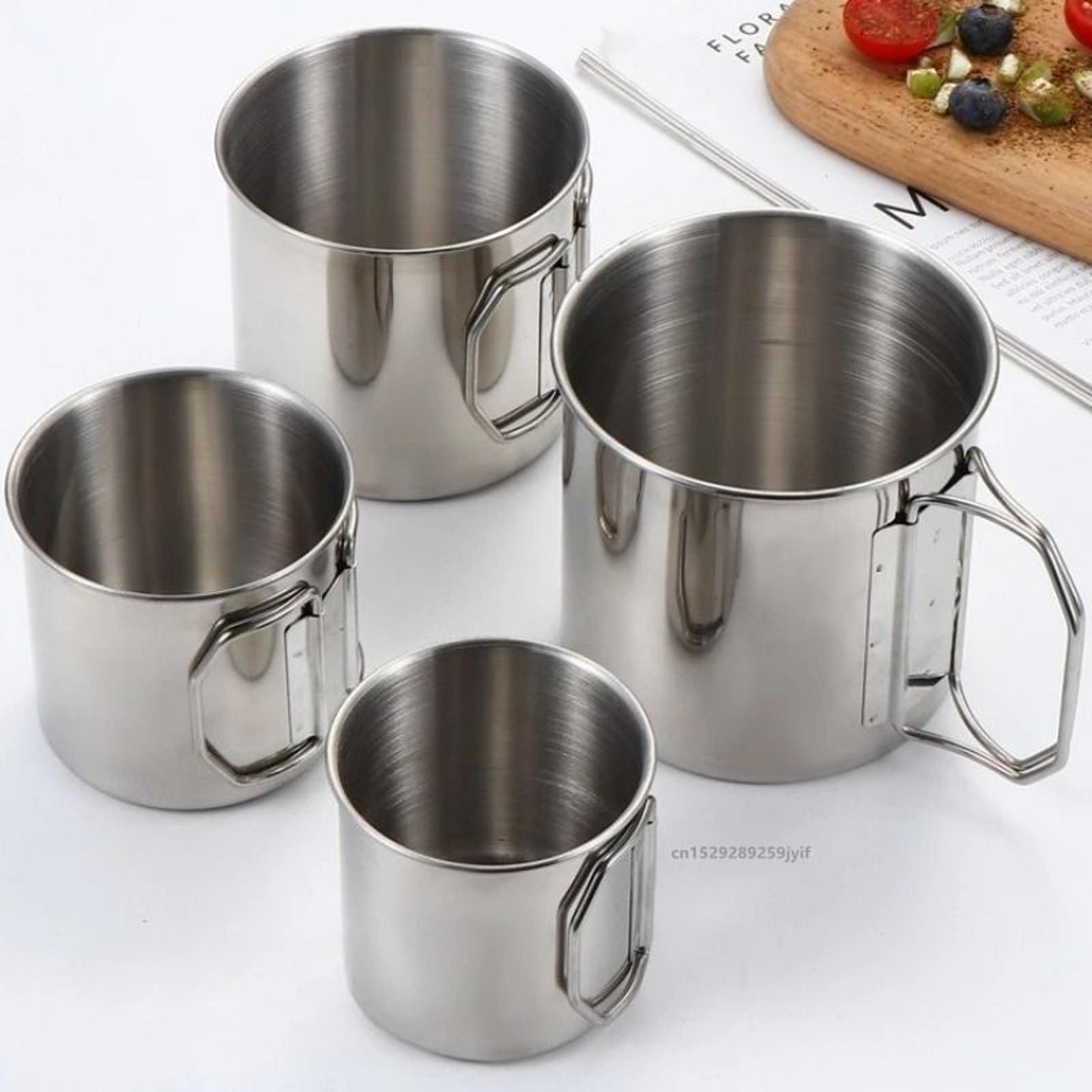 stainless steel camping cup portable outdoor water mug with handle