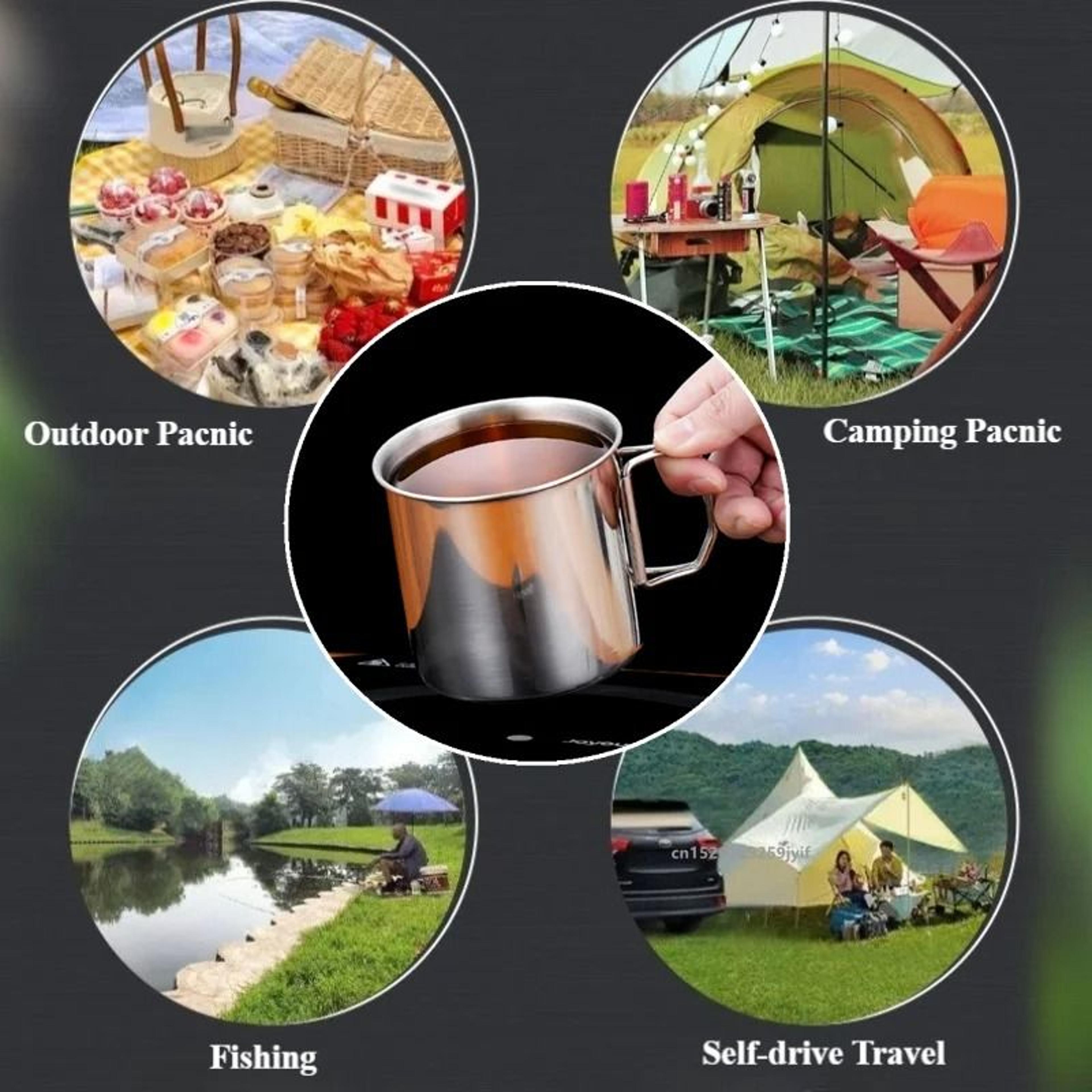 Stainless Steel Camping Cup Portable Outdoor Water Mug With Handle 5