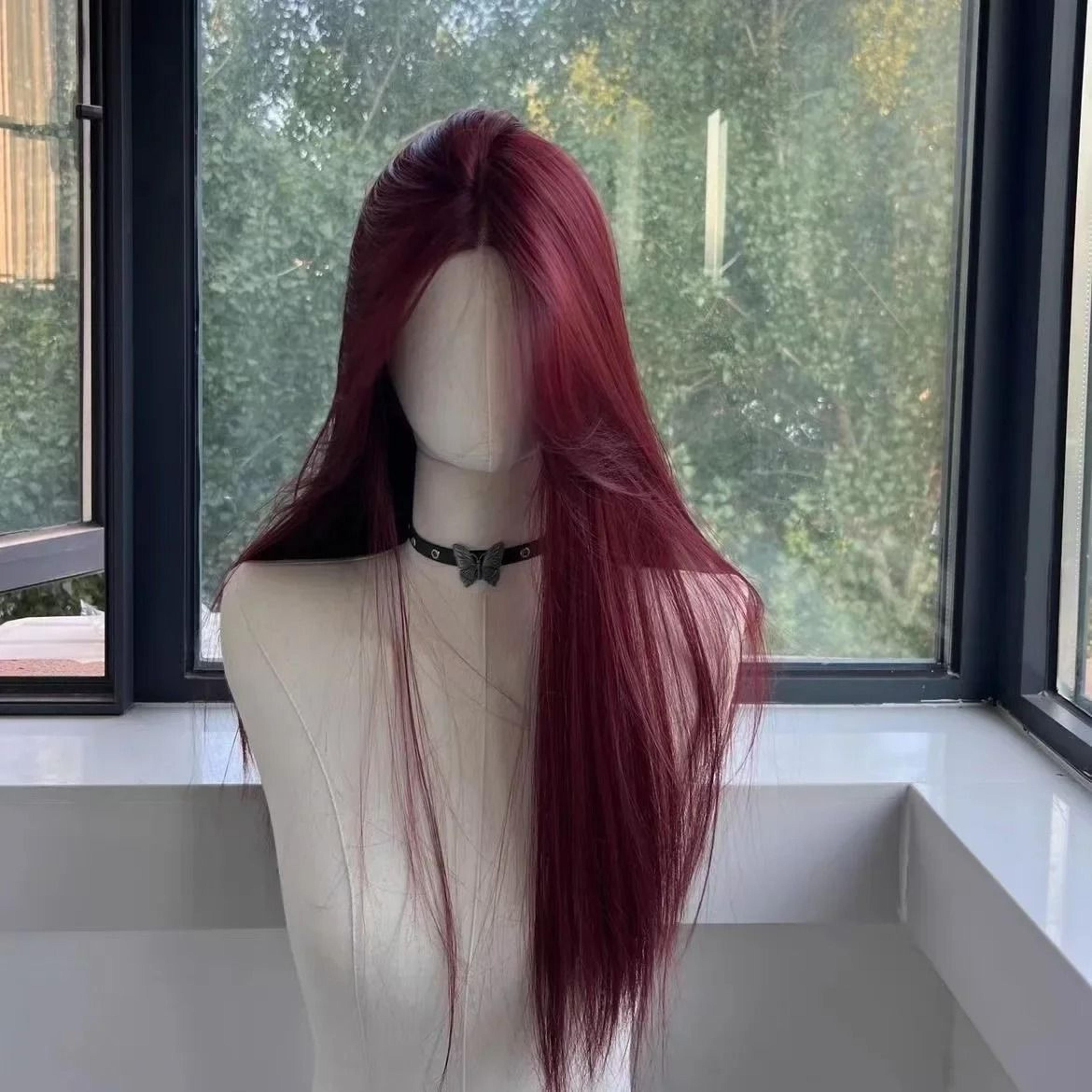 Black Synthetic Long Straight Wig Middle Part Natural Full Head Cover 7
