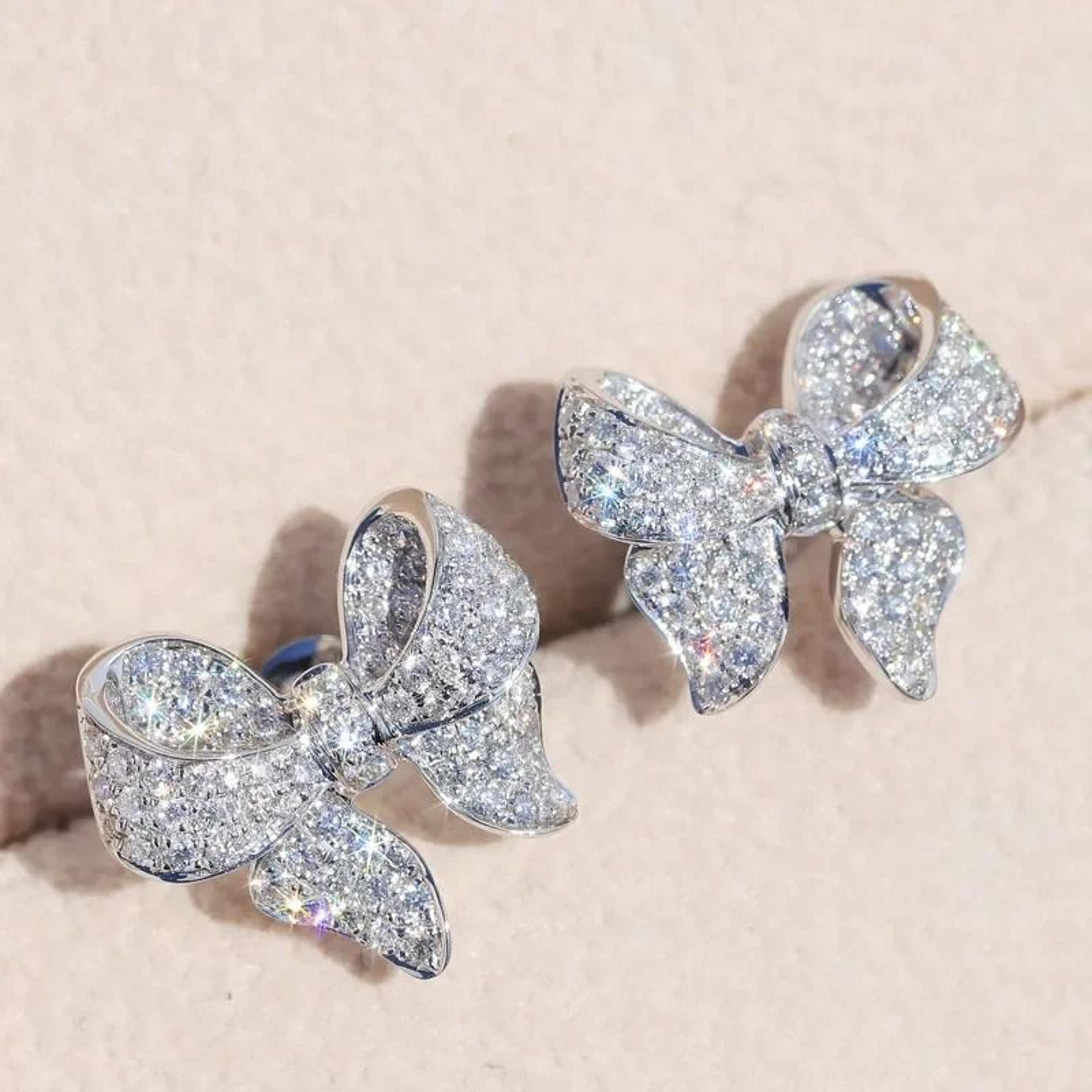 bowknot crystal zircon stud earrings for women