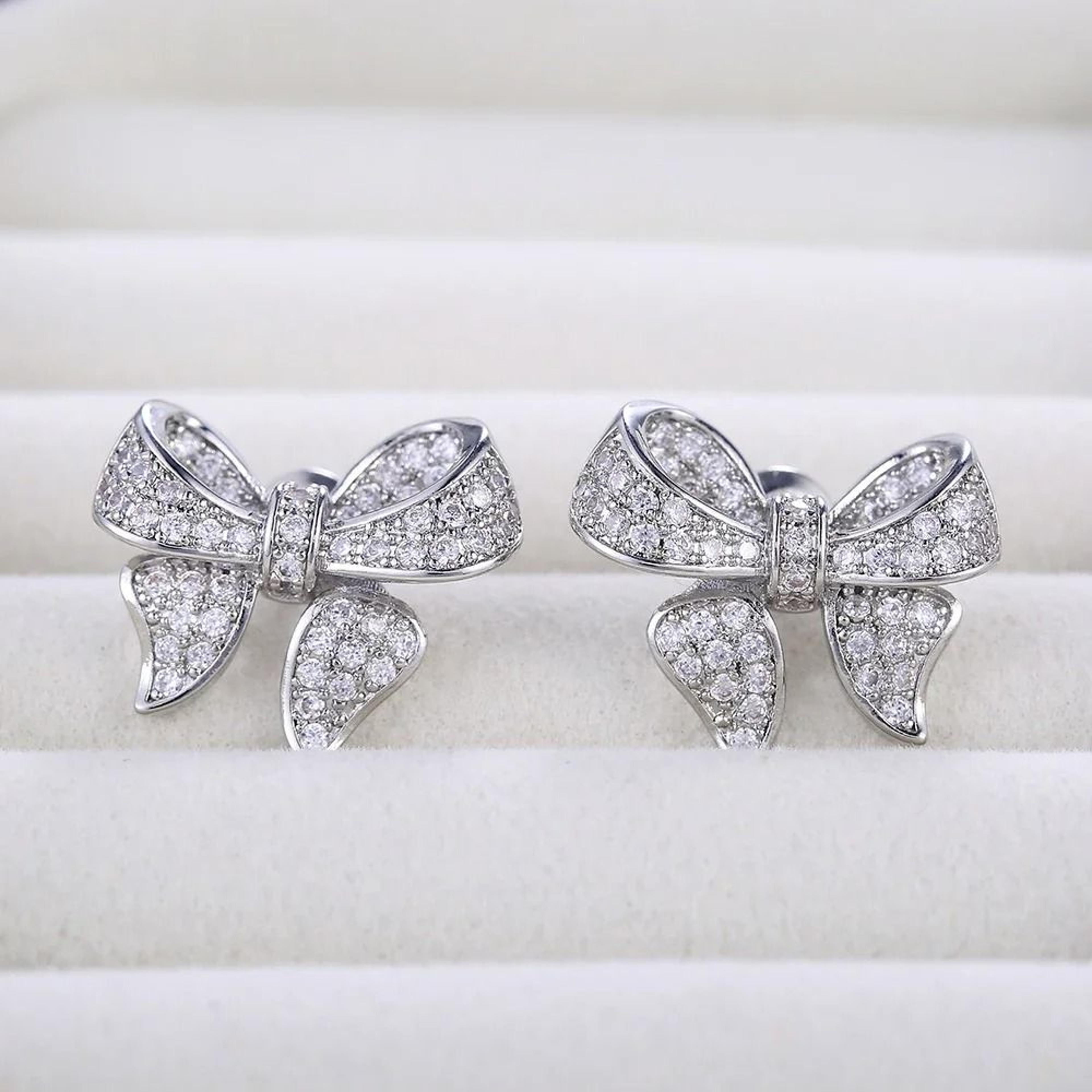 Bowknot Crystal Zircon Stud Earrings For Women 4