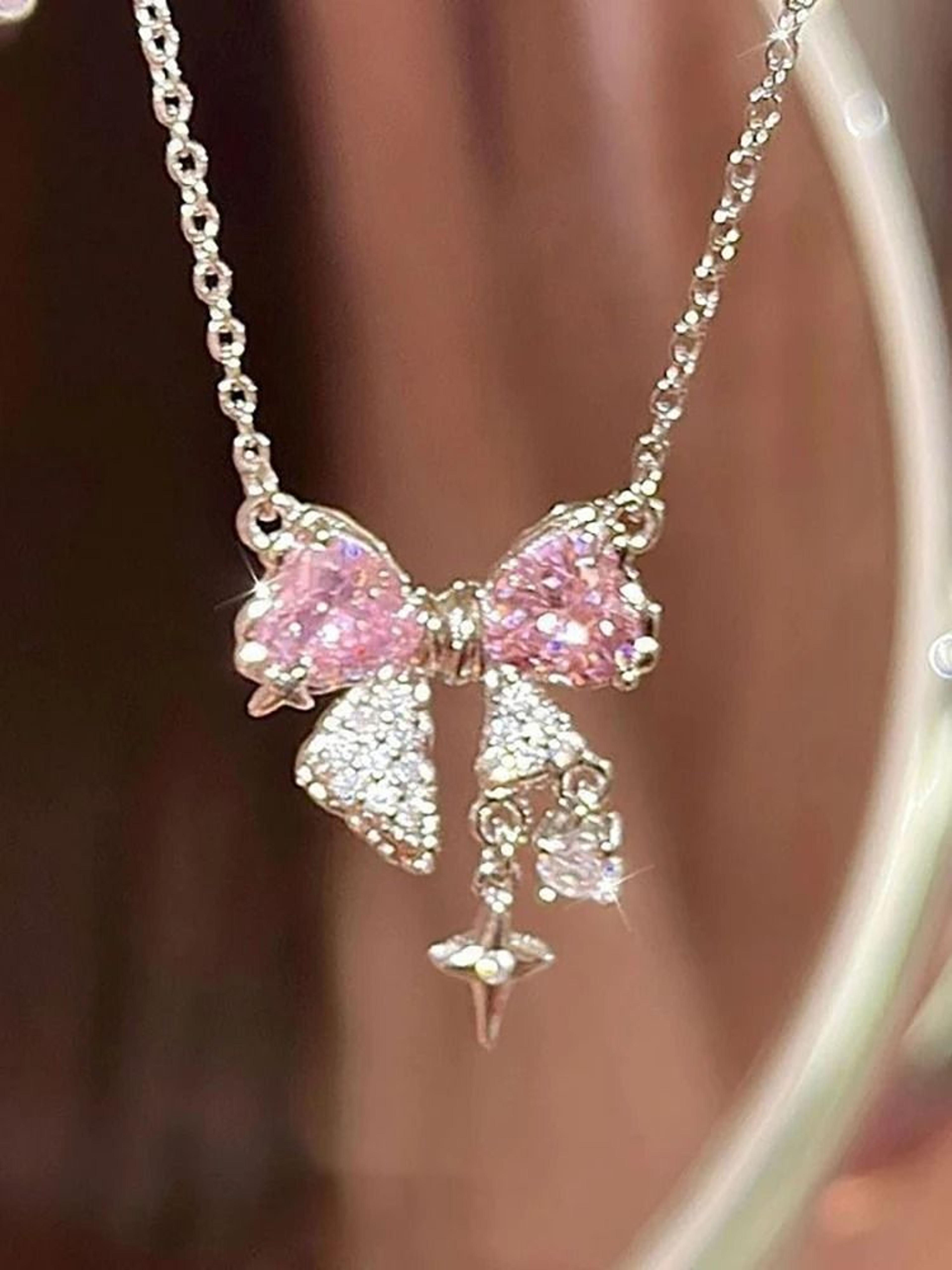 Sweet Pink Bow Pendant Necklace 8
