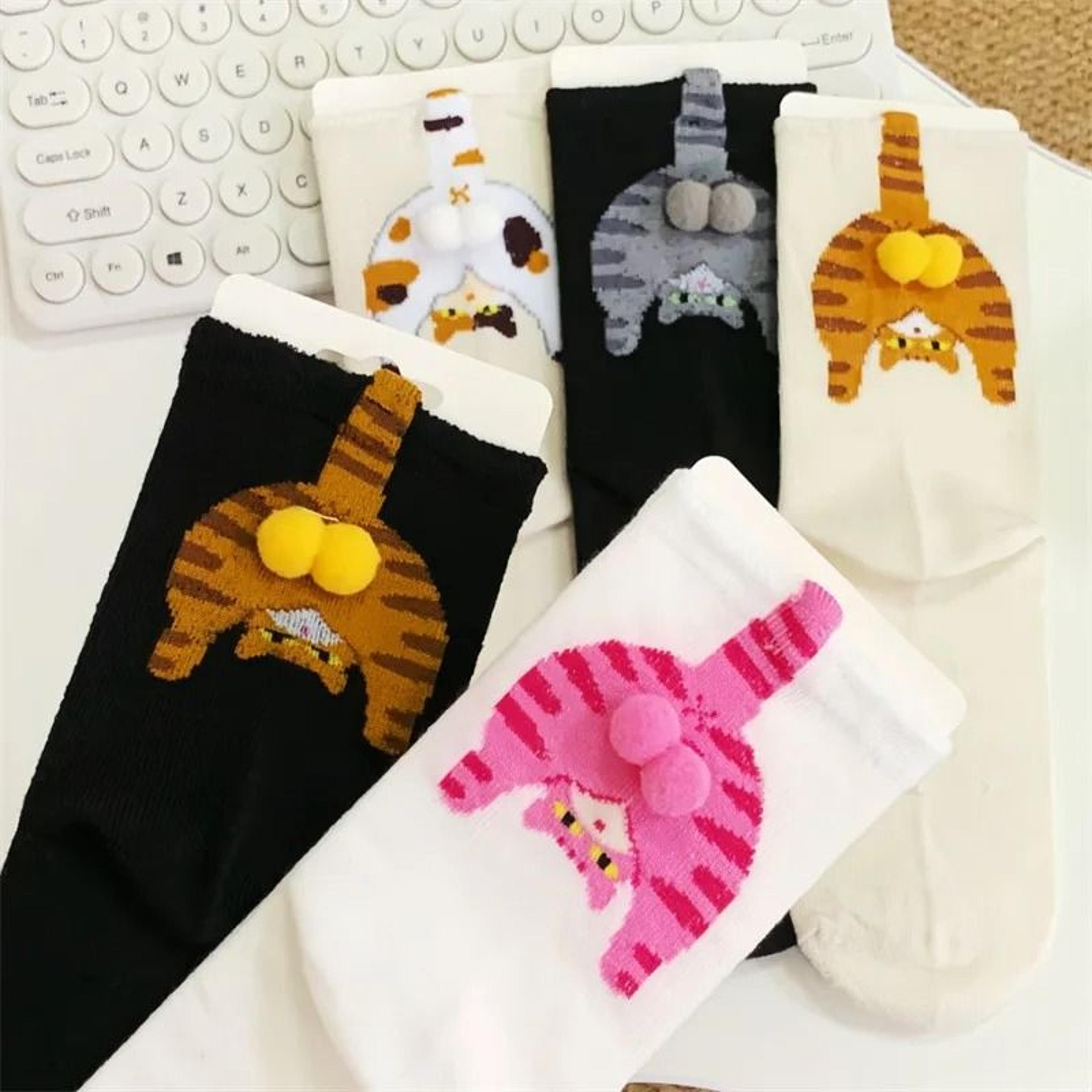 Cartoon Cat Egg Cozy Mid Calf Socks 1
