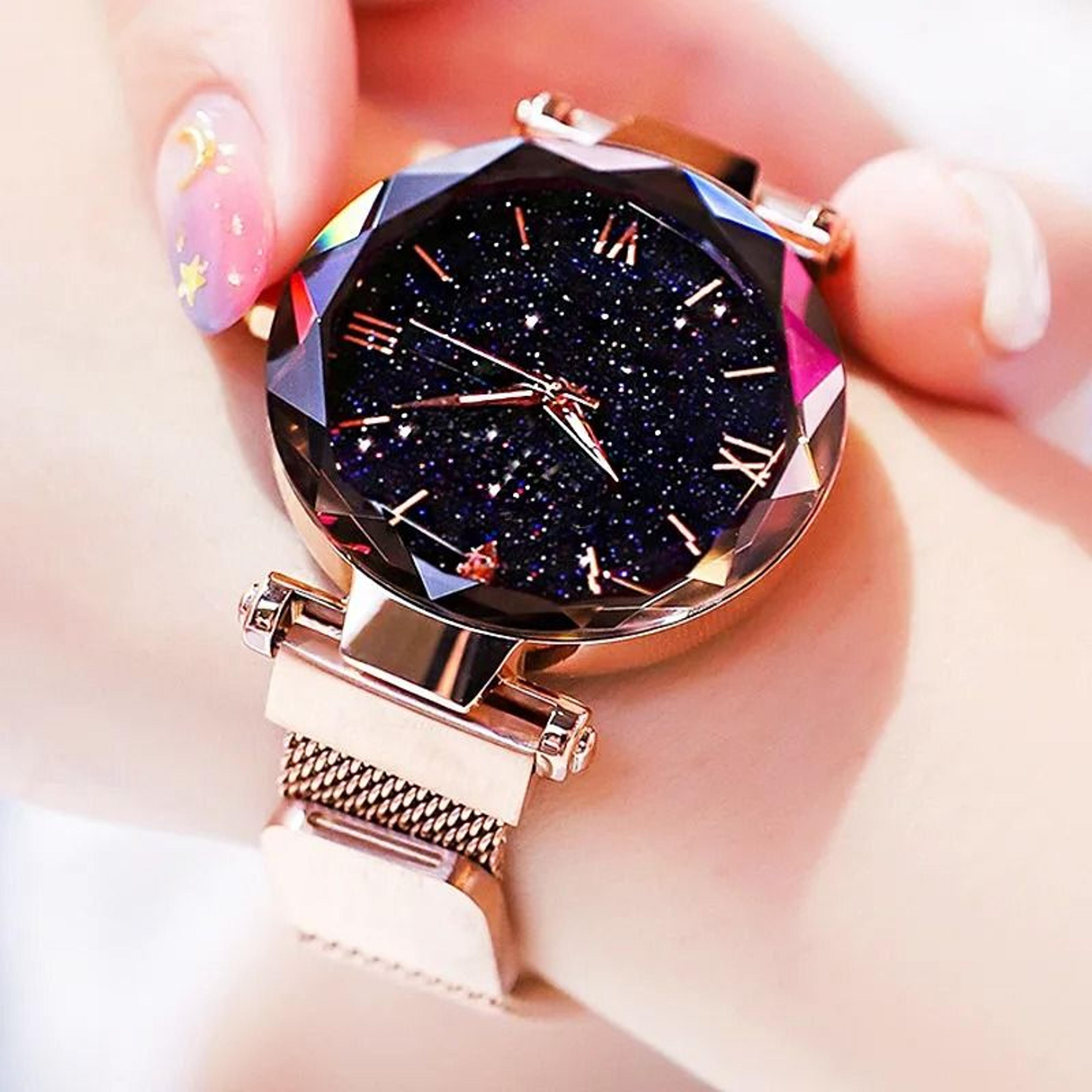 Womens Starry Sky Quartz Watch With Magnetic Mesh Strap 0