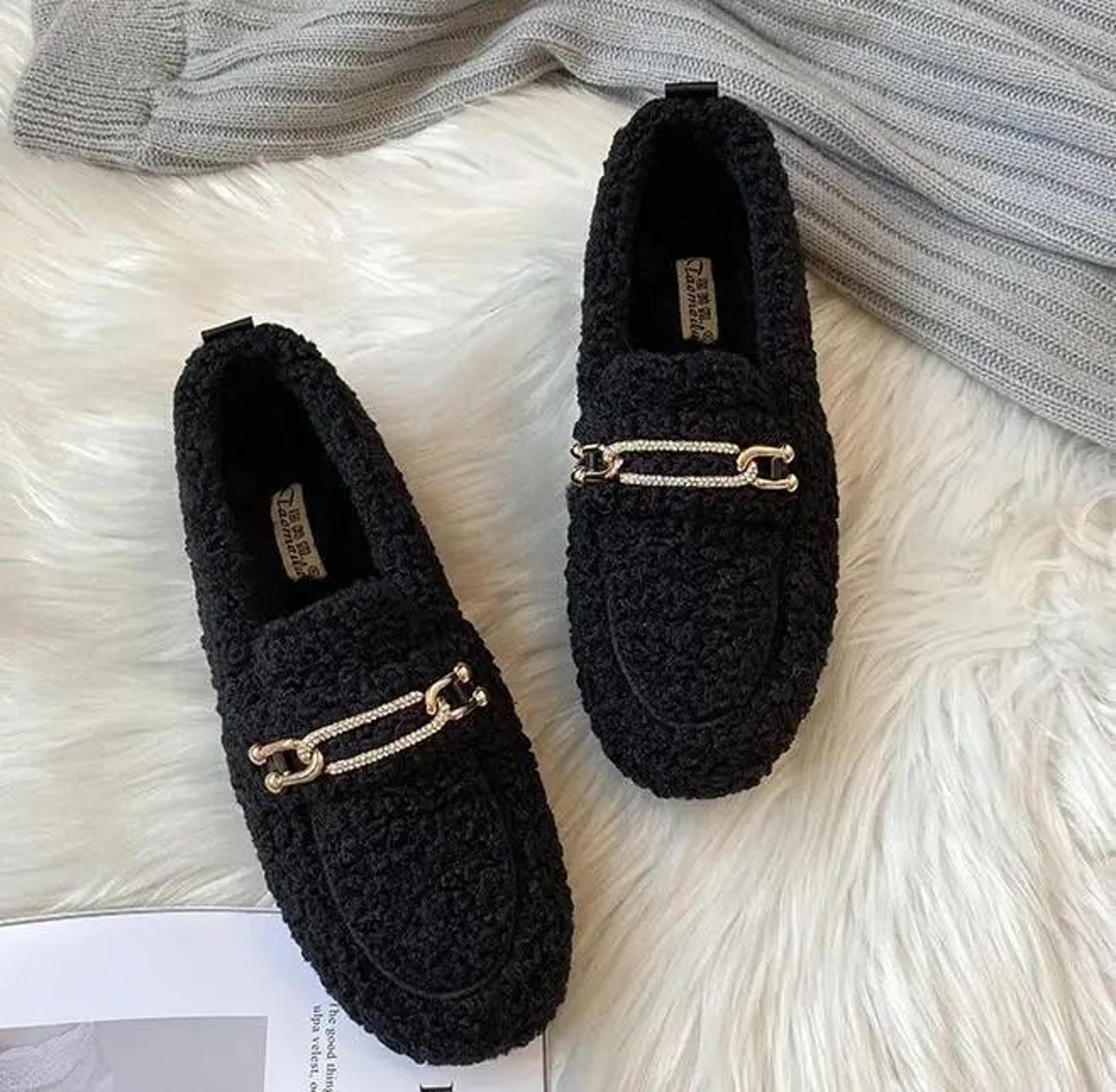 Womens Plush Shearling Winter Flats Warm Lambswool Slip On Loafers Cotton Lined Comfort Shoes 13