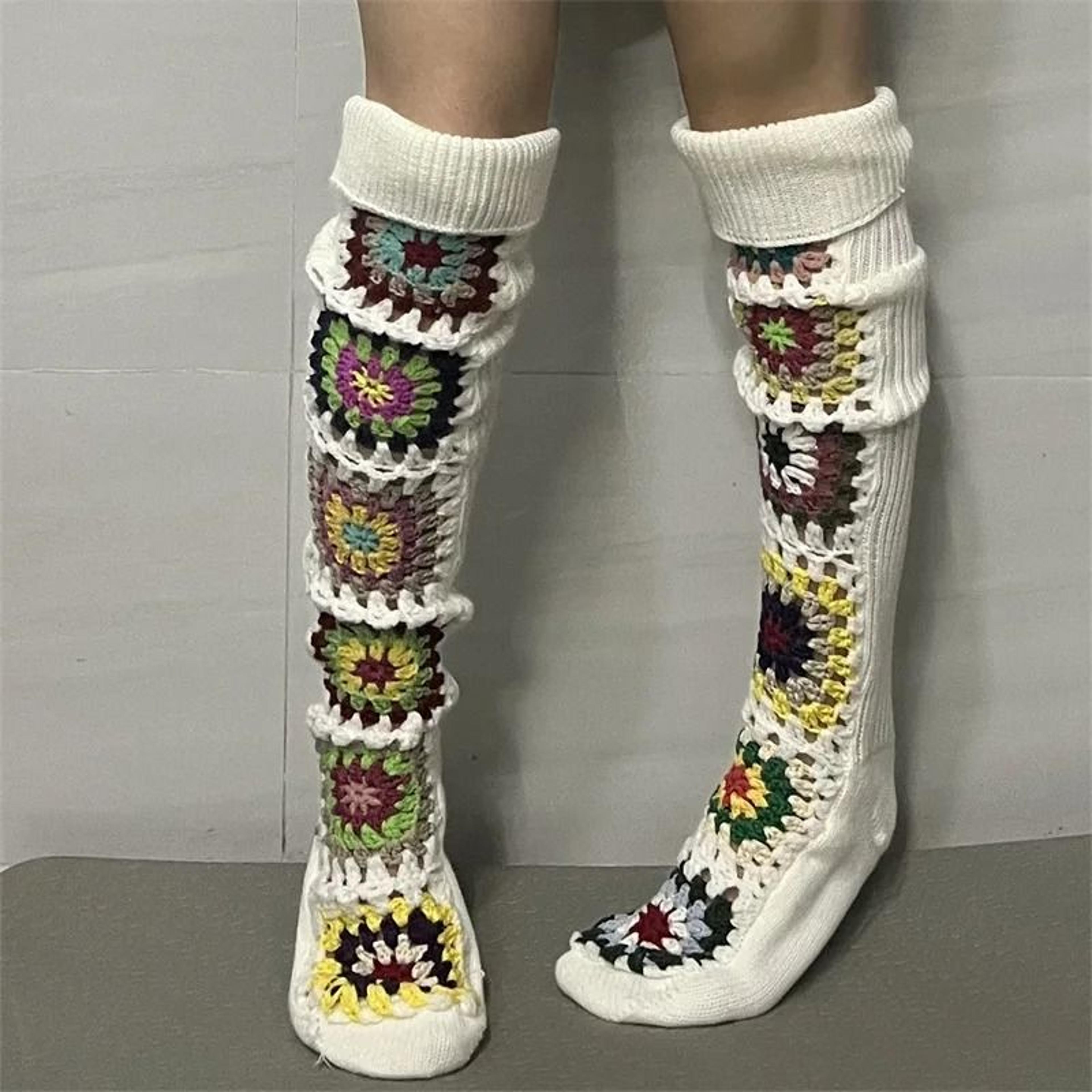 Autumn Winter Extra Long Crochet Knit Thigh High Socks For Women Over Knee Ethnic Style Stockings 9