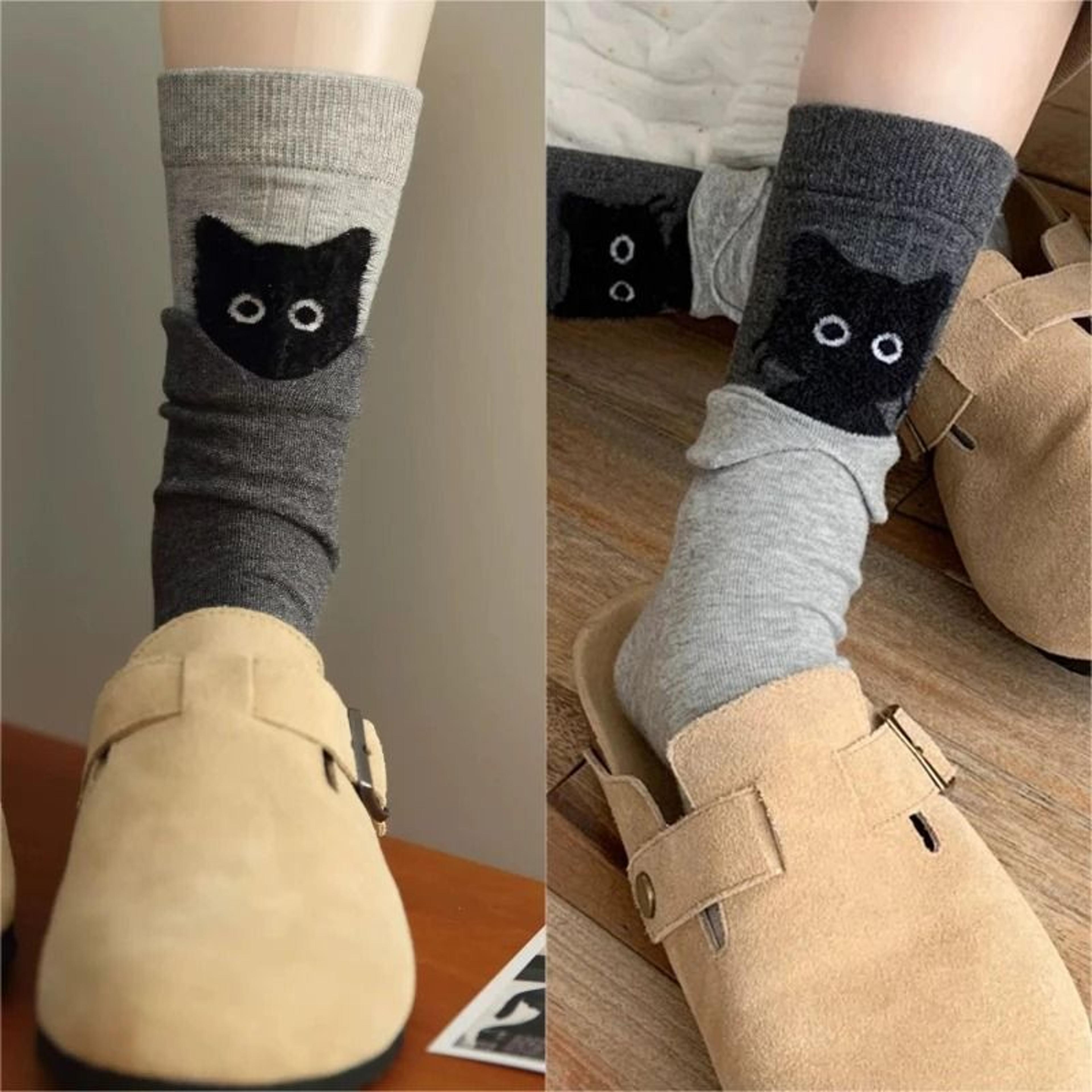 Autumn Winter Peekaboo Cat Mid Calf Socks Cute Warm Kawaii Cartoon Cotton Sleep Socks 6