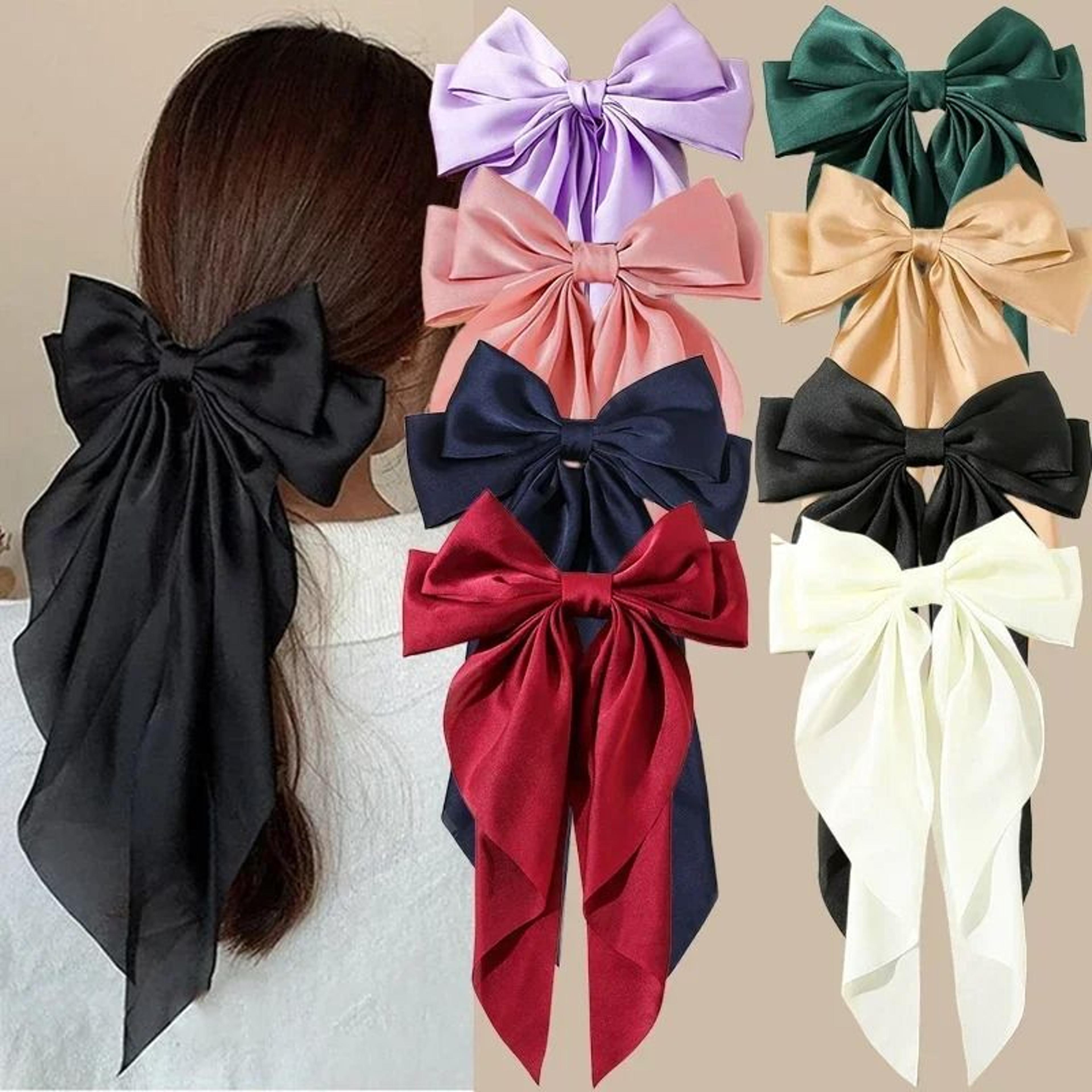 Korean Satin Big Bow Hair Clip For Women And Girls Long Ribbon Bowknot Spring Clamp 0