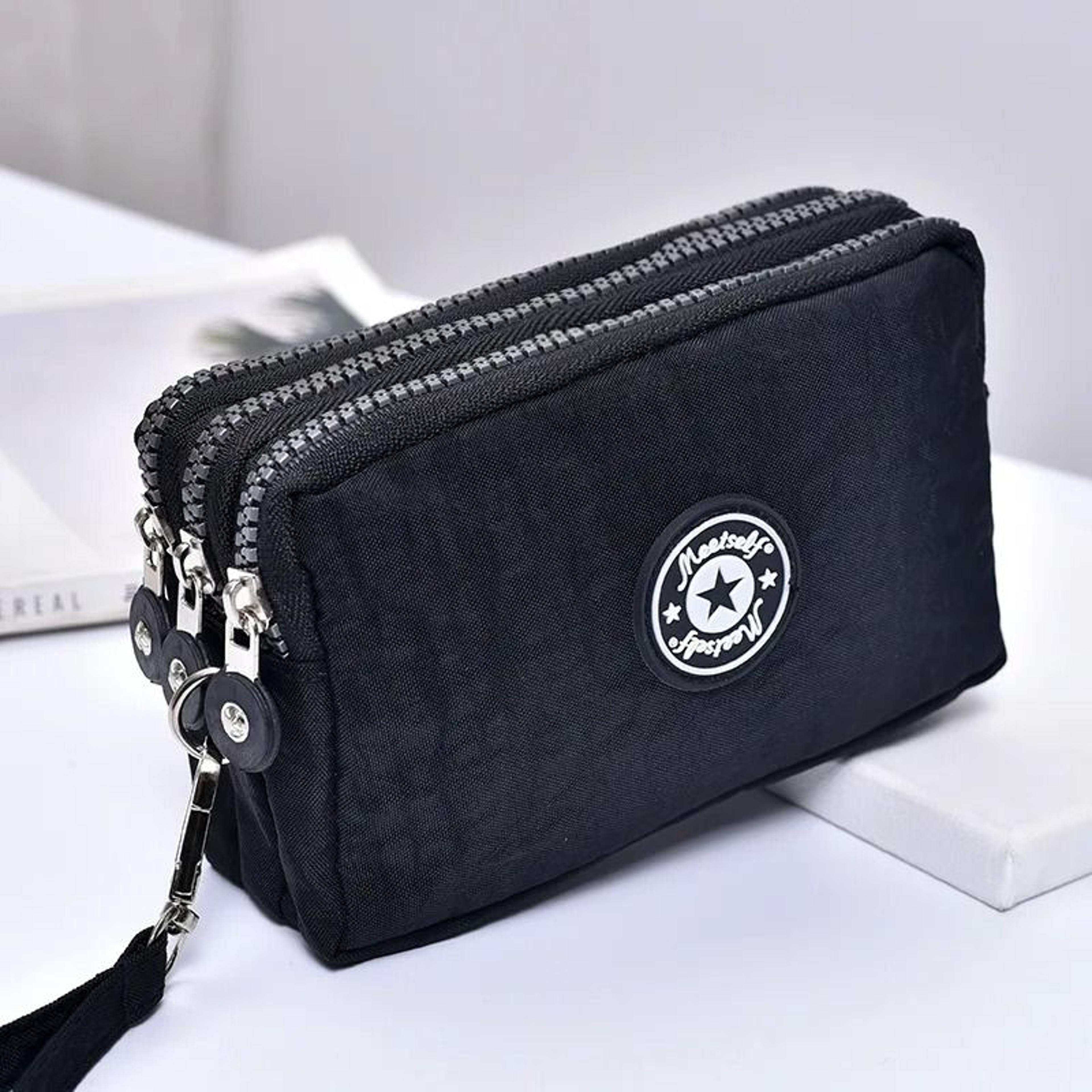 Three Layer Long Zipper Wristlet Bag Washable Fabric Purse For Women 7