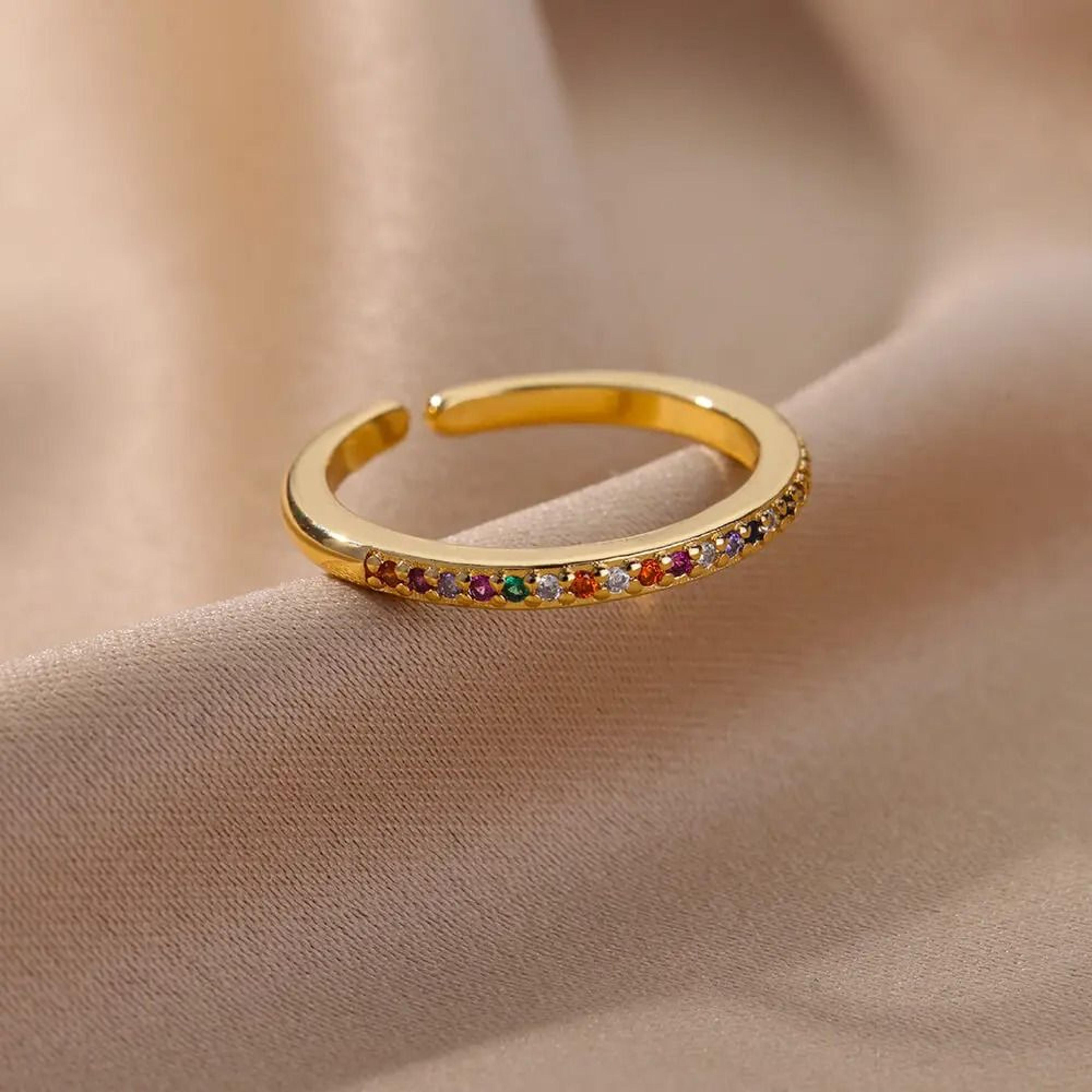 Mini Zircon Green Adjustable Ring For Women 3