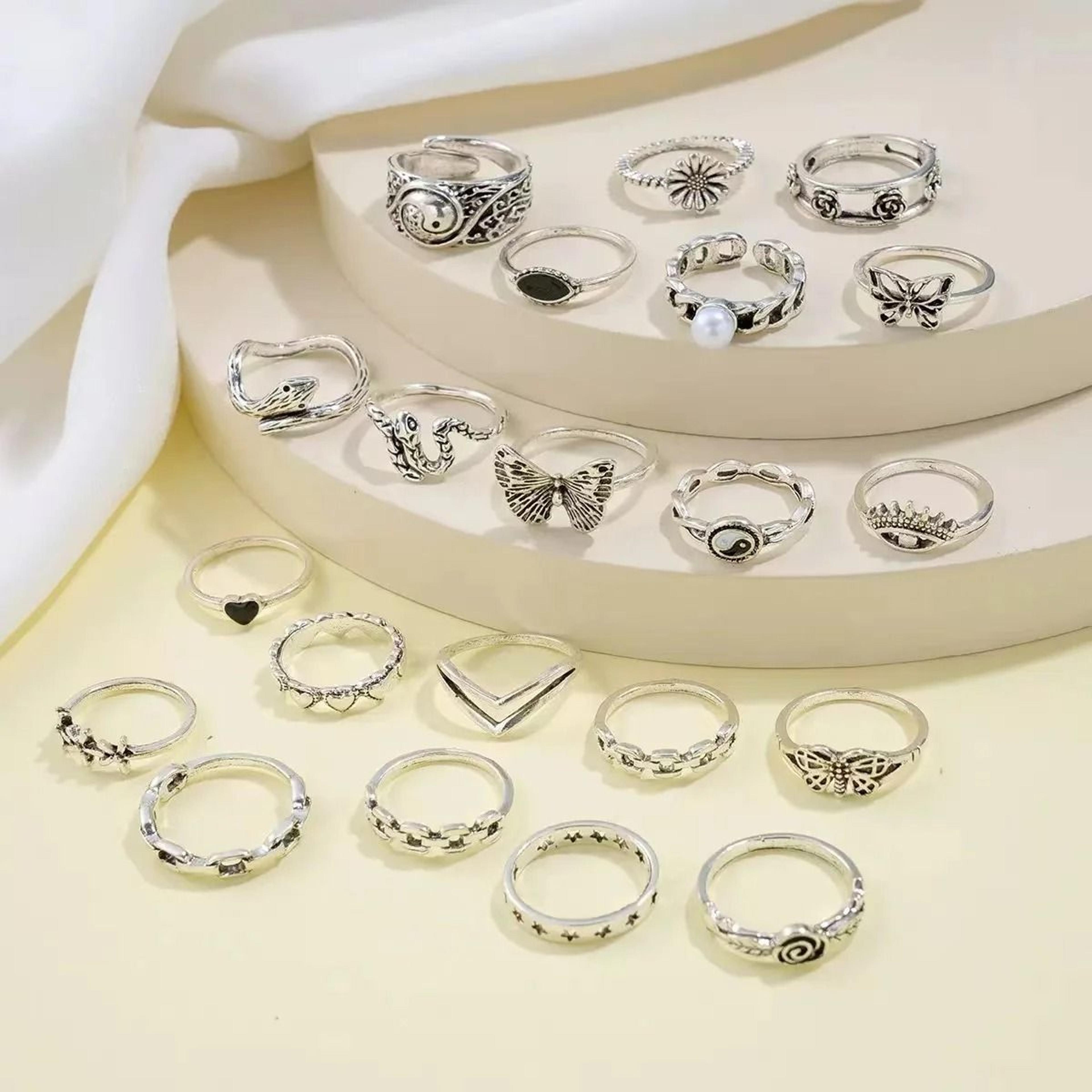 Punk Style Multi Element Ring Set With Butterfly Heart And Tai Chi Designs 4