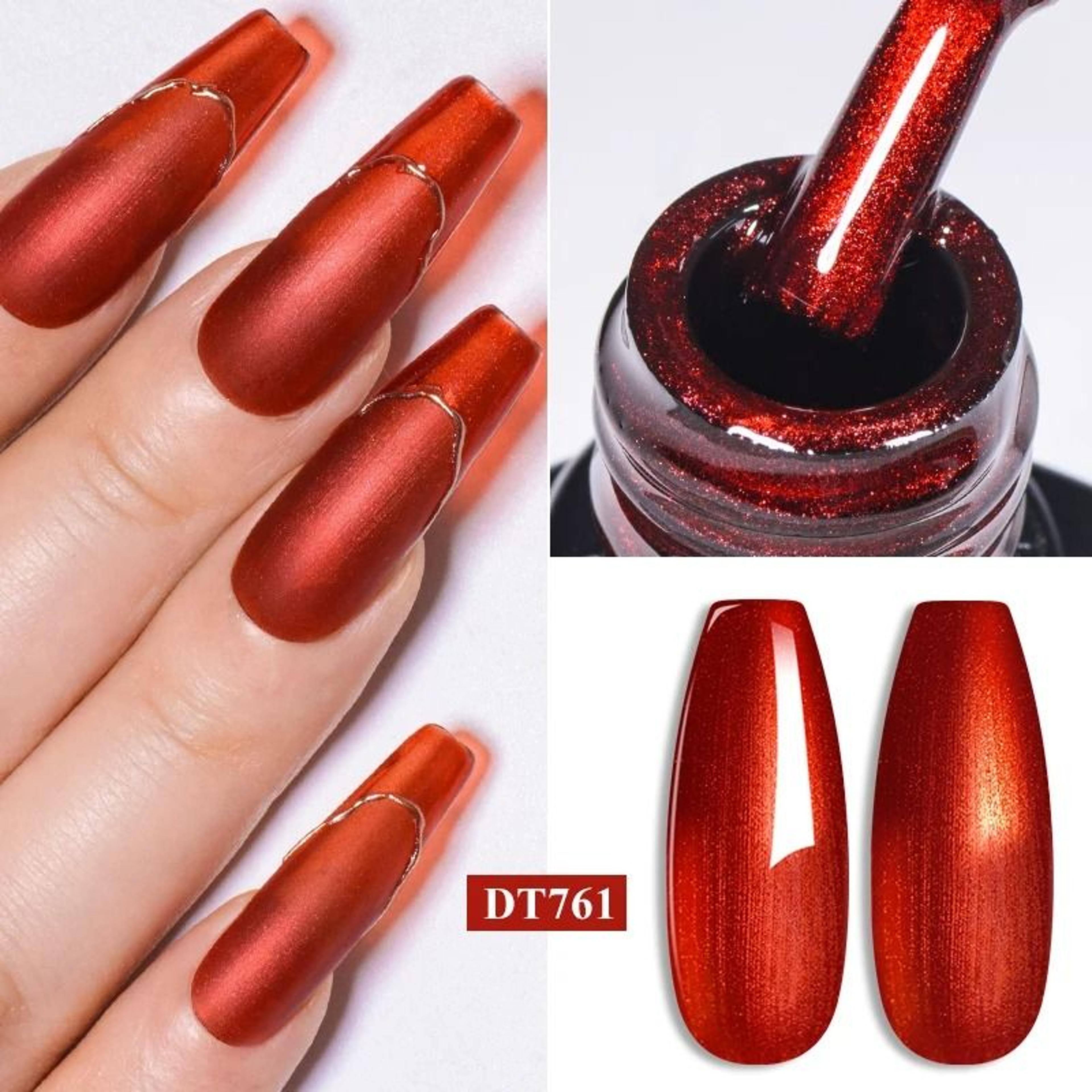 Metallic Gel Nail Polish Red Gold Silver Mirror Finish UV Soak Off Gel 7