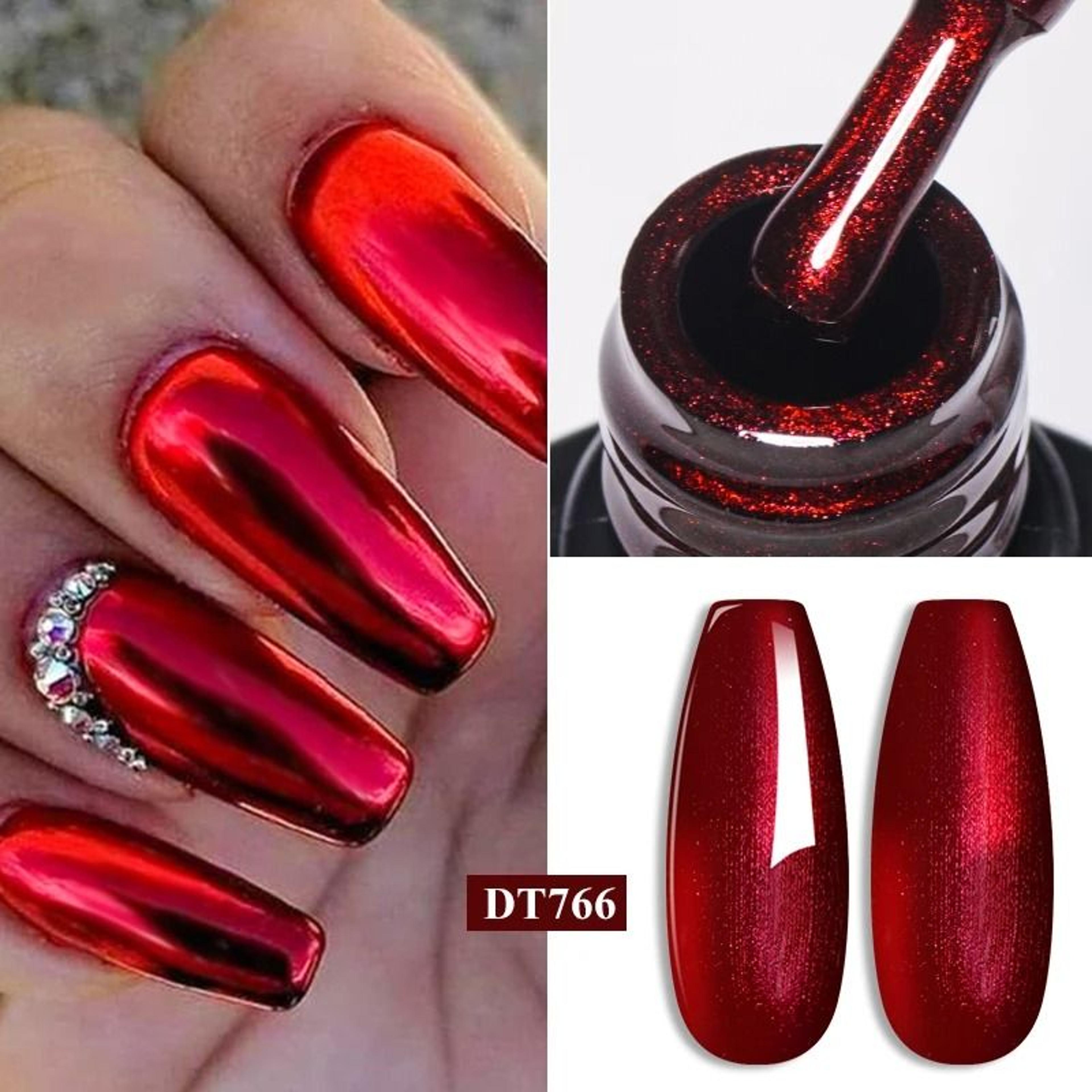 Metallic Gel Nail Polish Red Gold Silver Mirror Finish UV Soak Off Gel 8