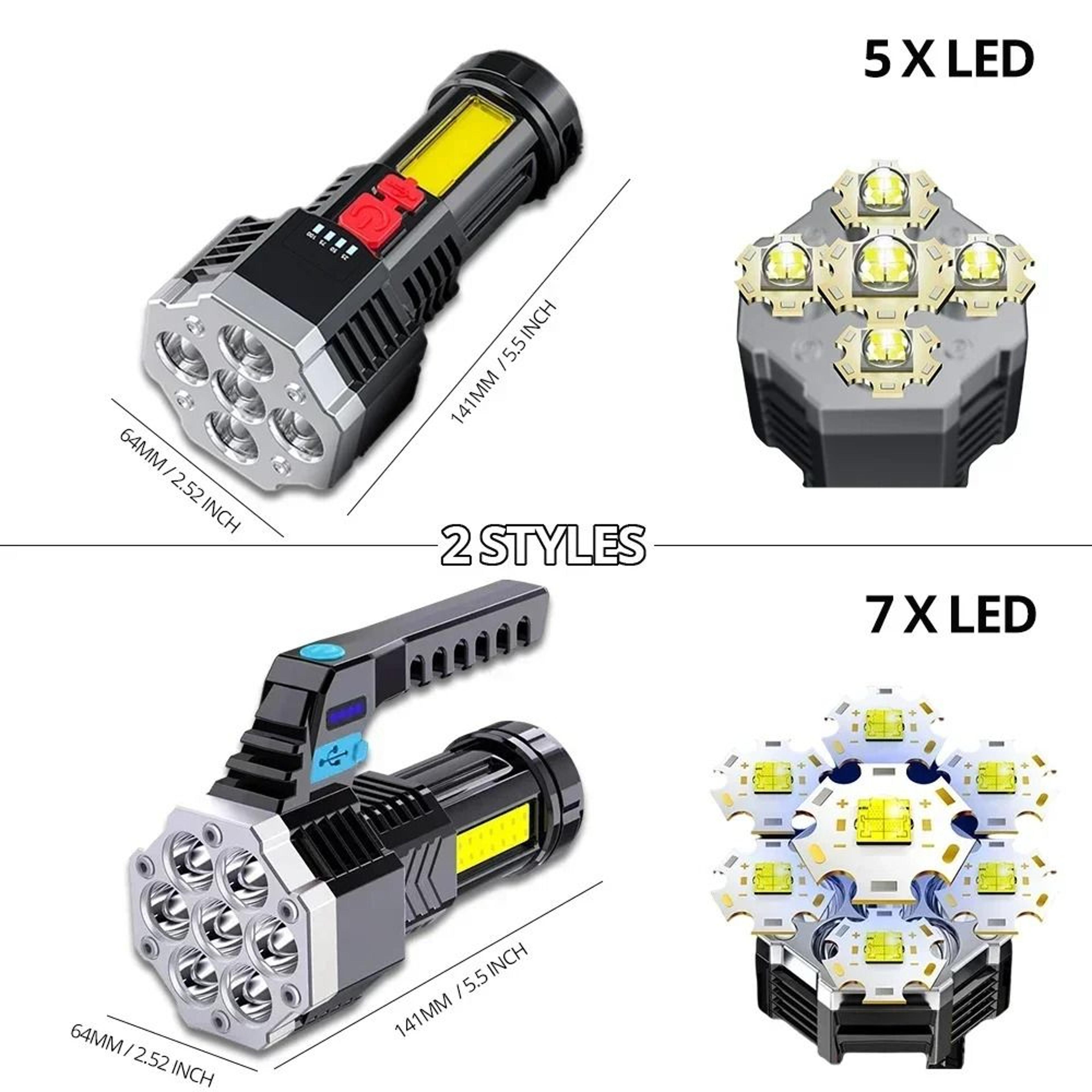 High Power Rechargeable LED Flashlight With Side Light For Outdoor Use 1