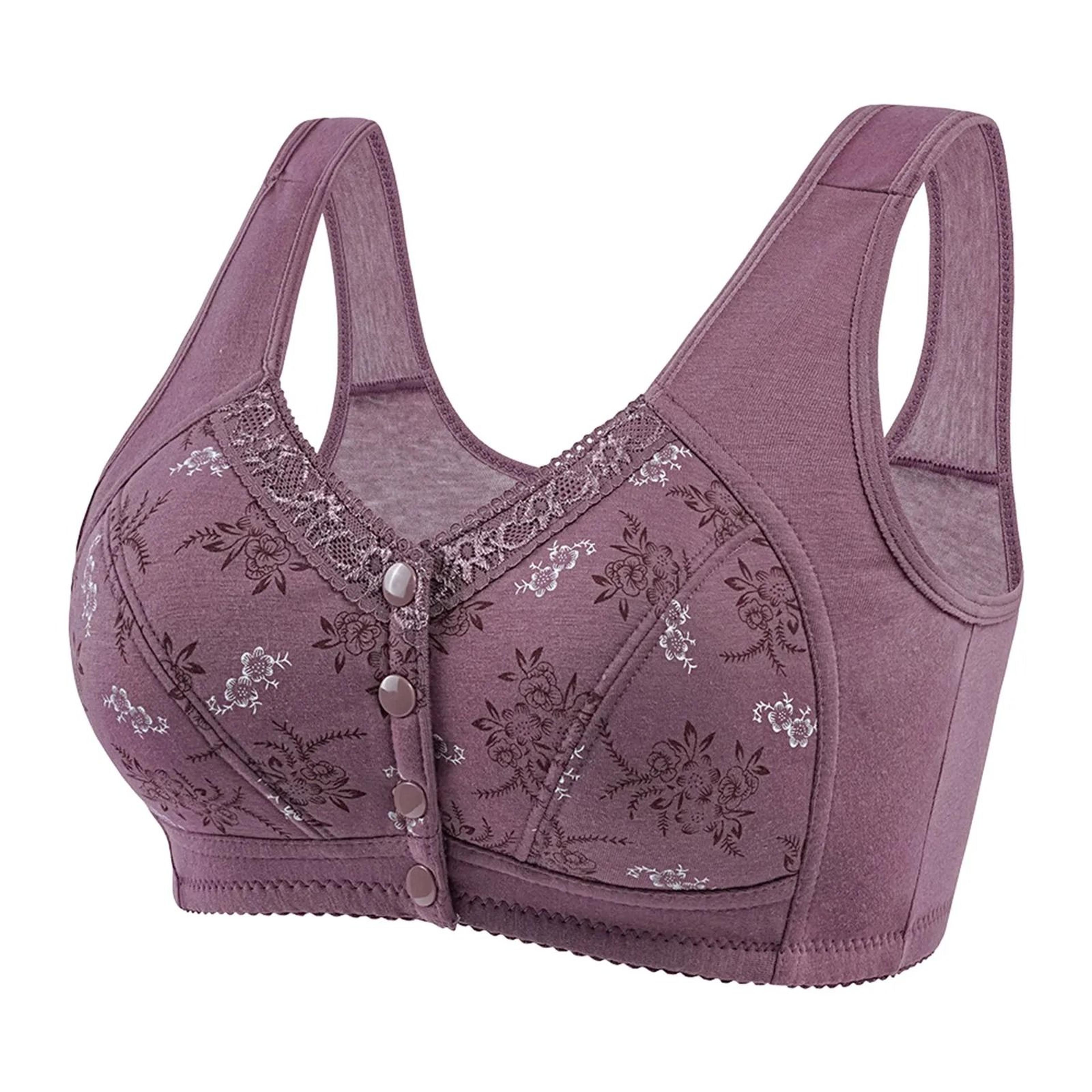 Womens Comfortable Front Button Bra Wireless Cotton Printed Lingerie 7