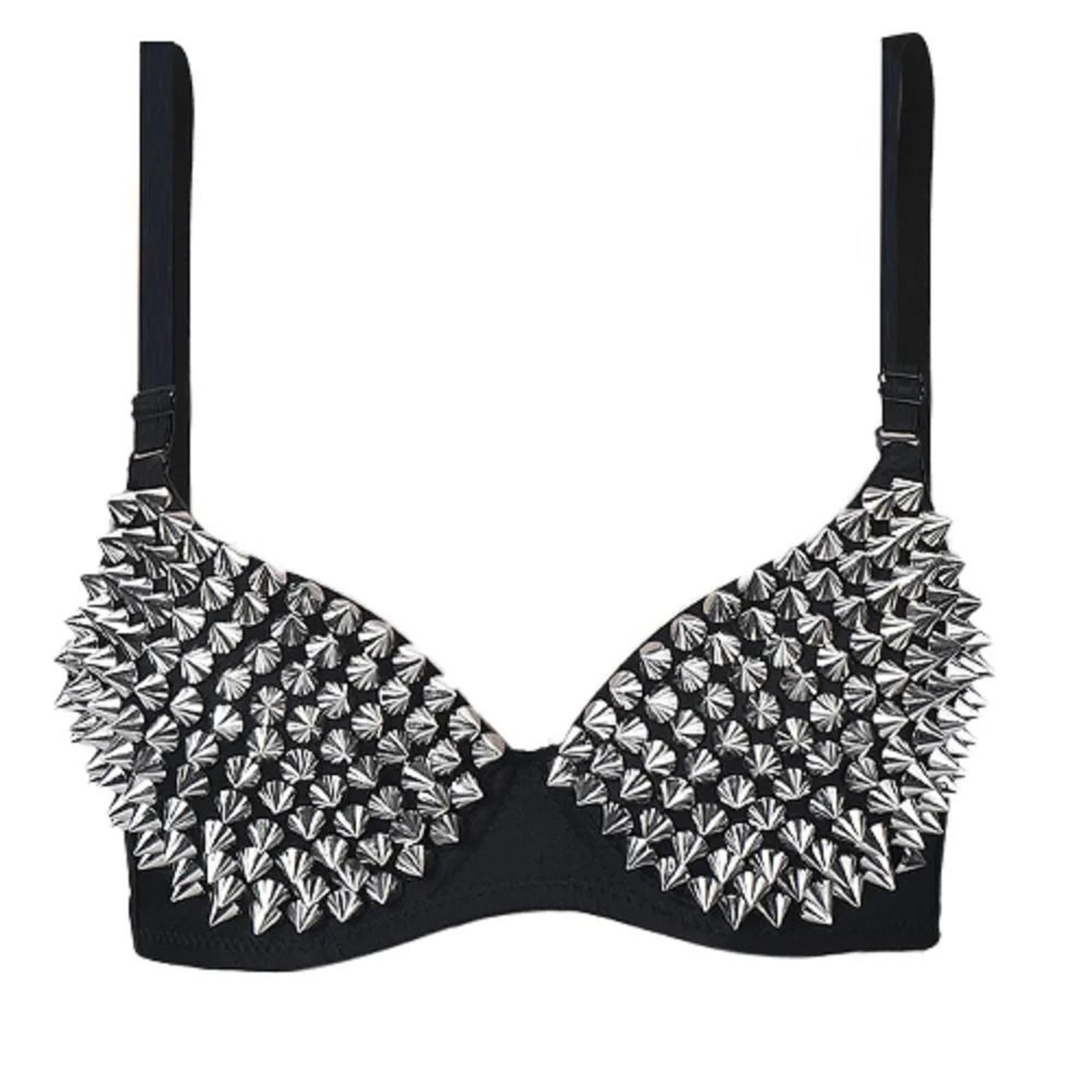 Womens Studded Wireless Bra Steampunk Party Top Lingerie 0