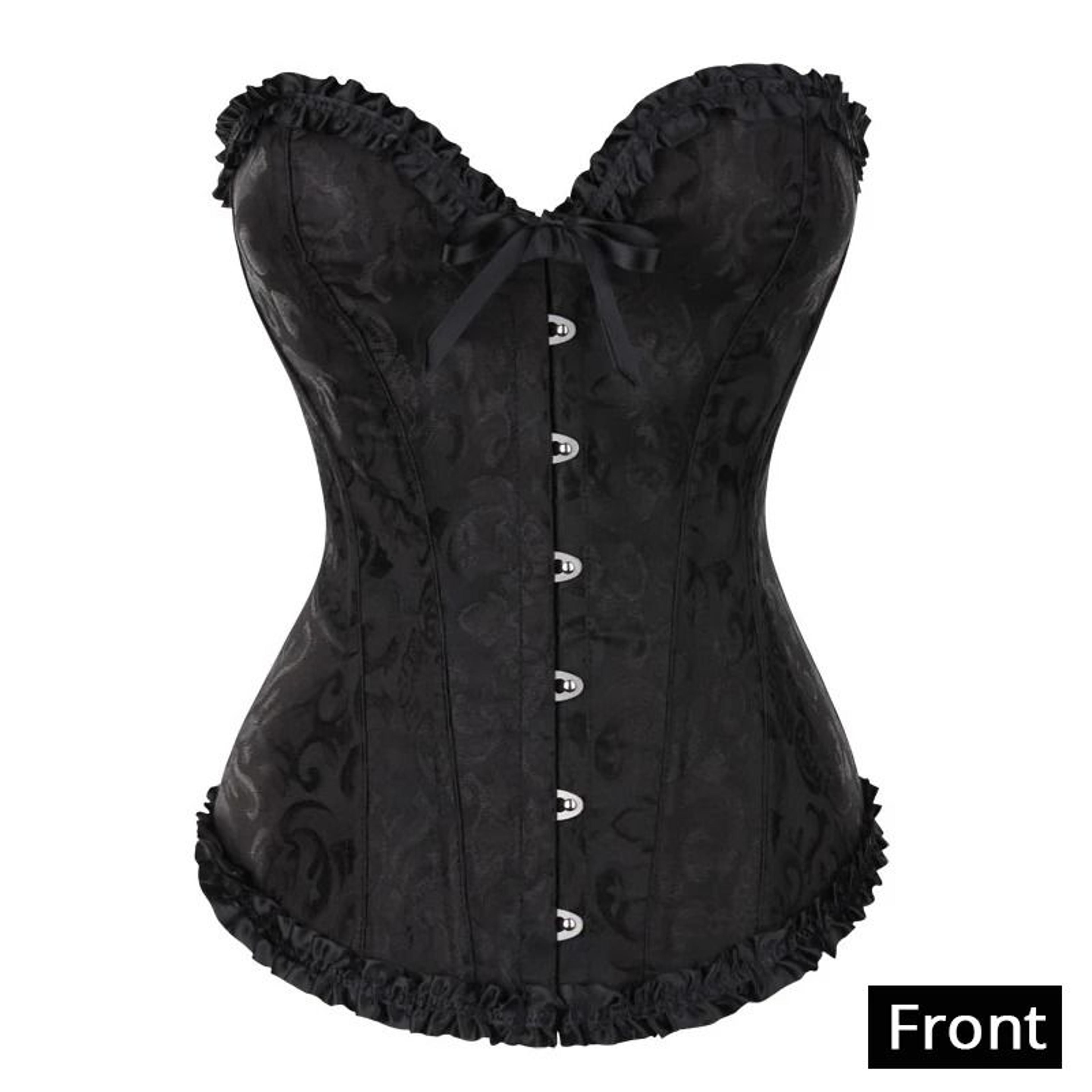 Womens Floral Lace Corset Satin Bustier Vintage Overbust Boned Top 2