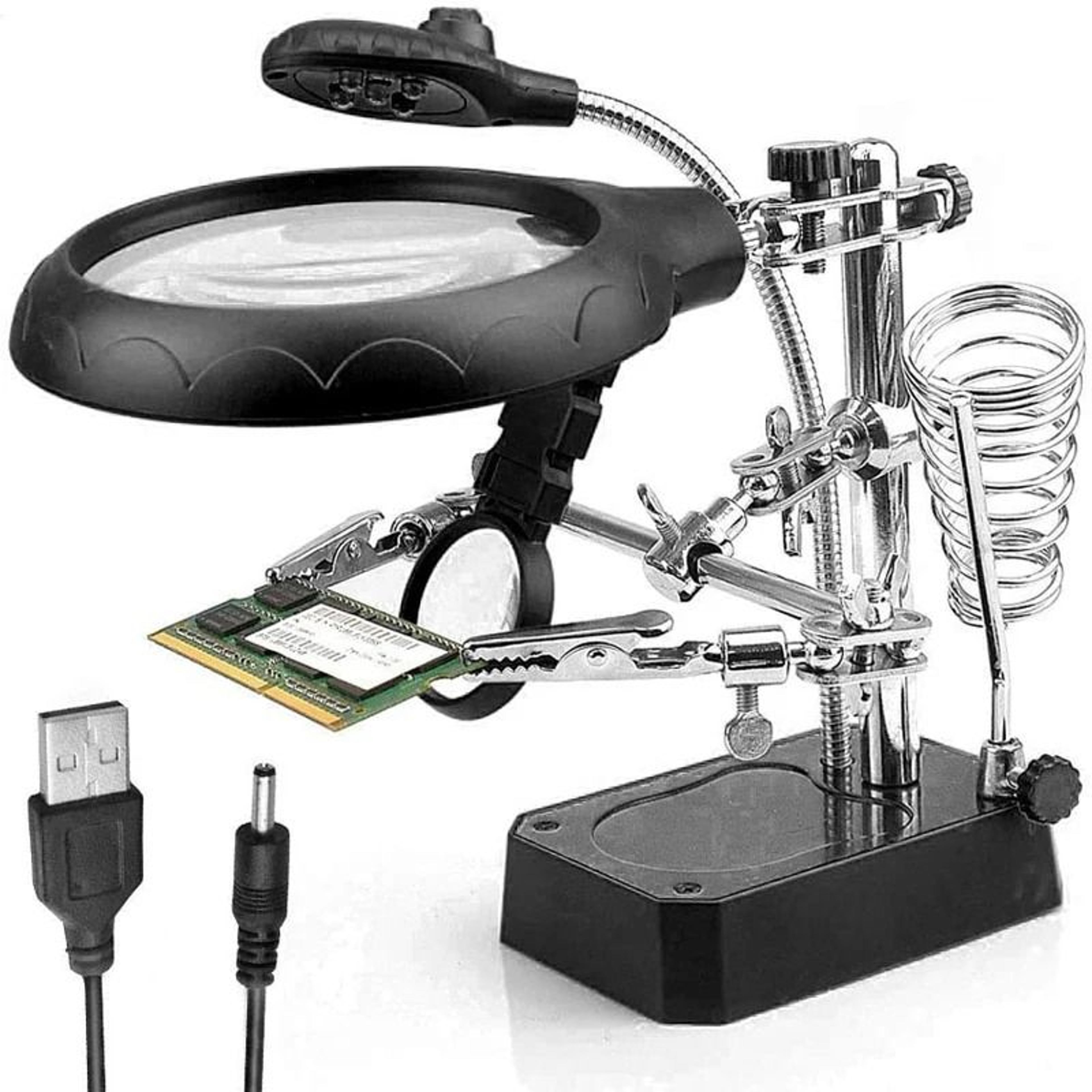 LED Magnifying Glass With Auxiliary Clips And Soldering Stand 7