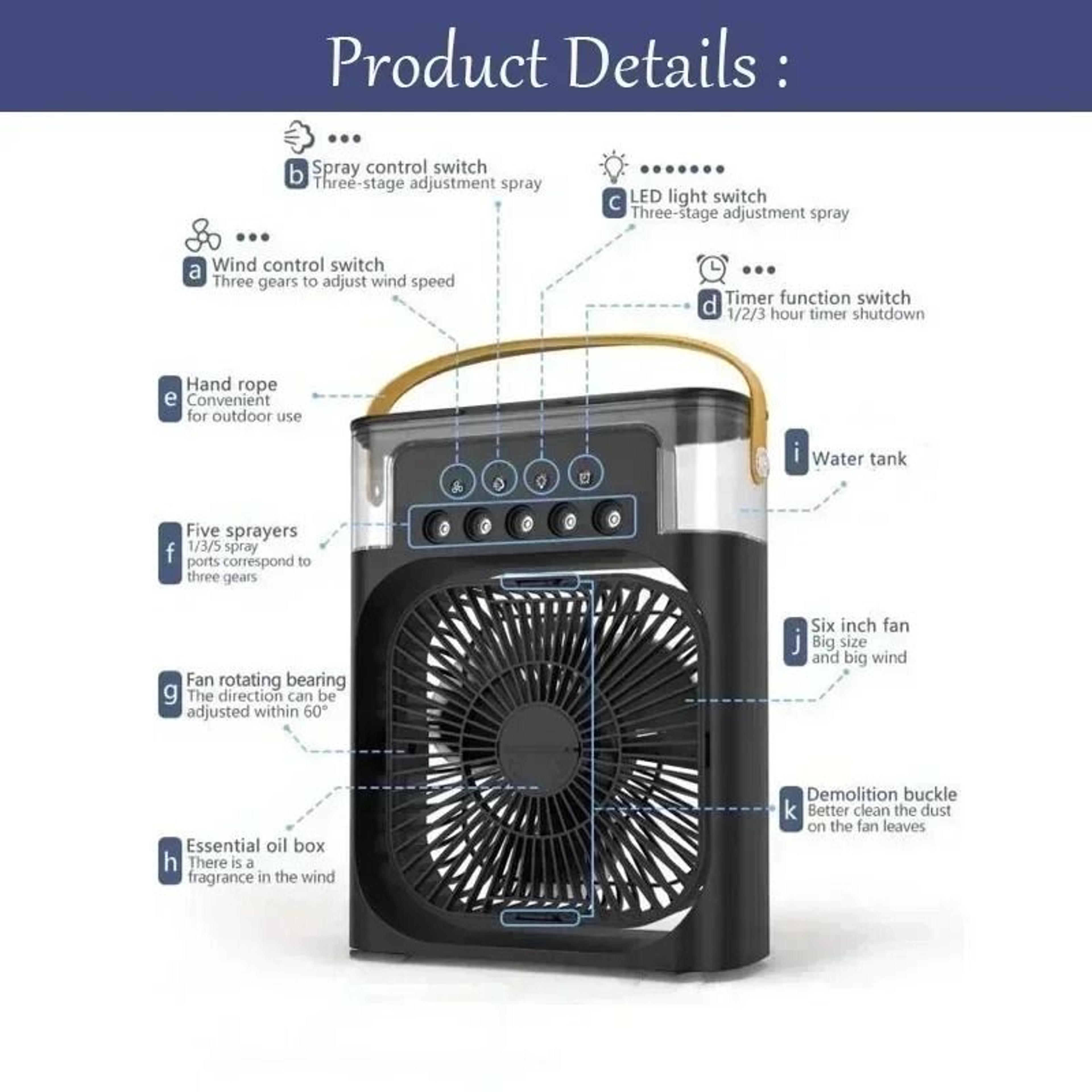 3 In 1 Mini Air Cooler Fan With LED Night Light Portable Humidifier For Home And Office 4