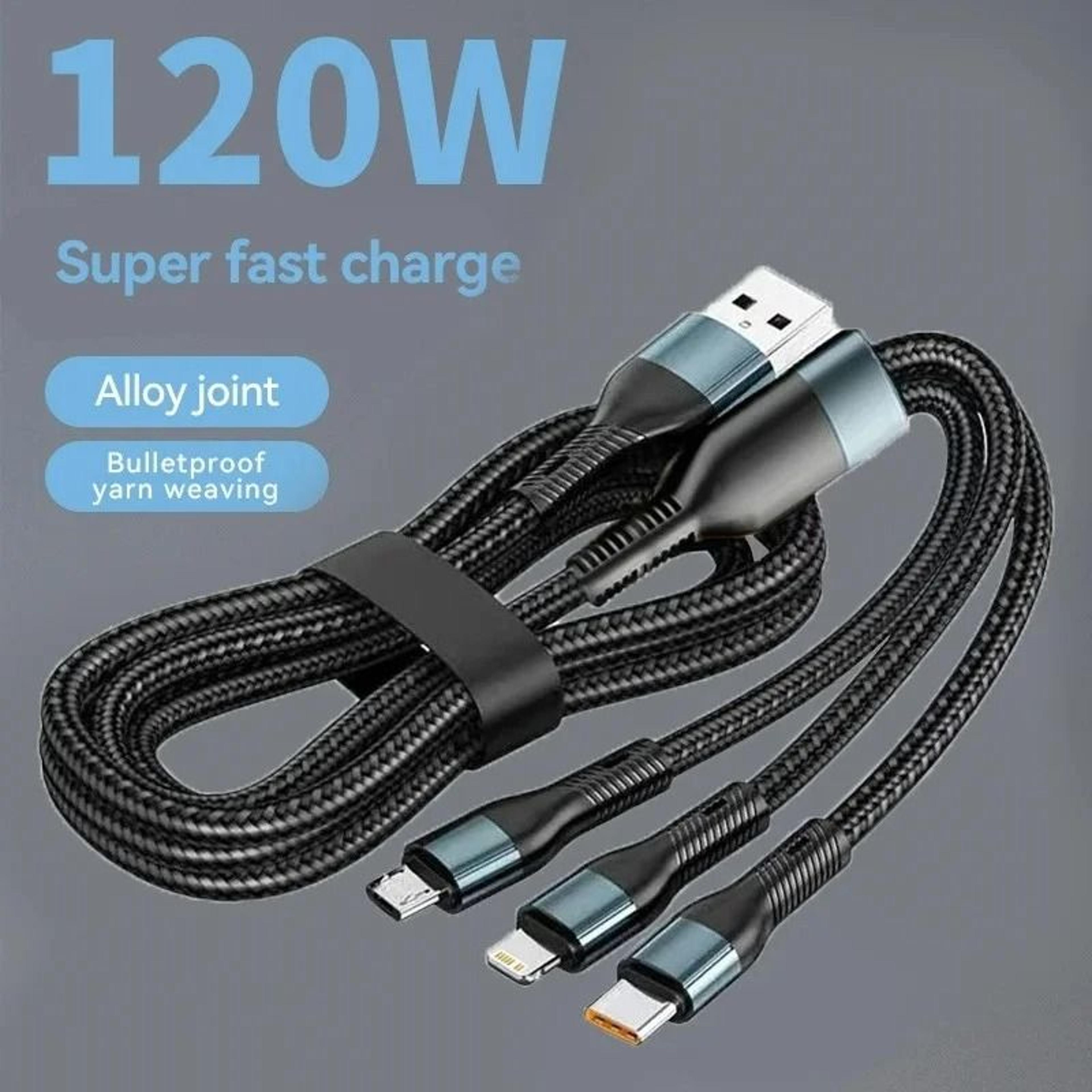 120W 3in1 Fast Charging Cable With Multiport Connectors 0